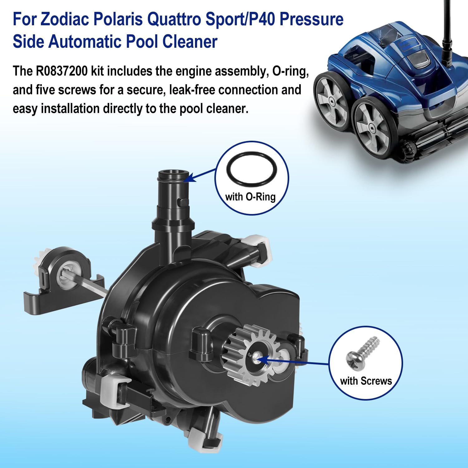 R0837200 Engine Assembly with O-Ring Screws Replacement Parts Rebuild Kit Fit for Zodiac Polaris Quattro Sport P40 Pressure Side Automatic Pool Cleaner Vacuum