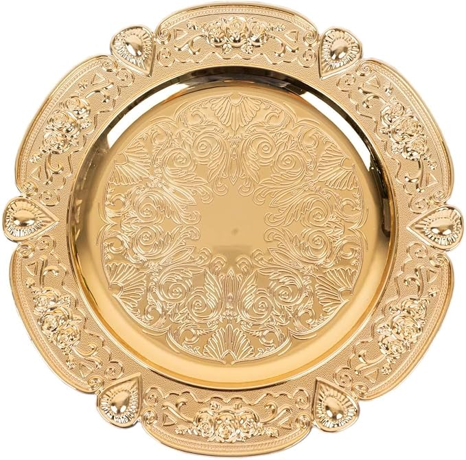 12-Pack Platos de acrílico redondos de 13" dorados con relieve floral y borde acanalado miniatura 7