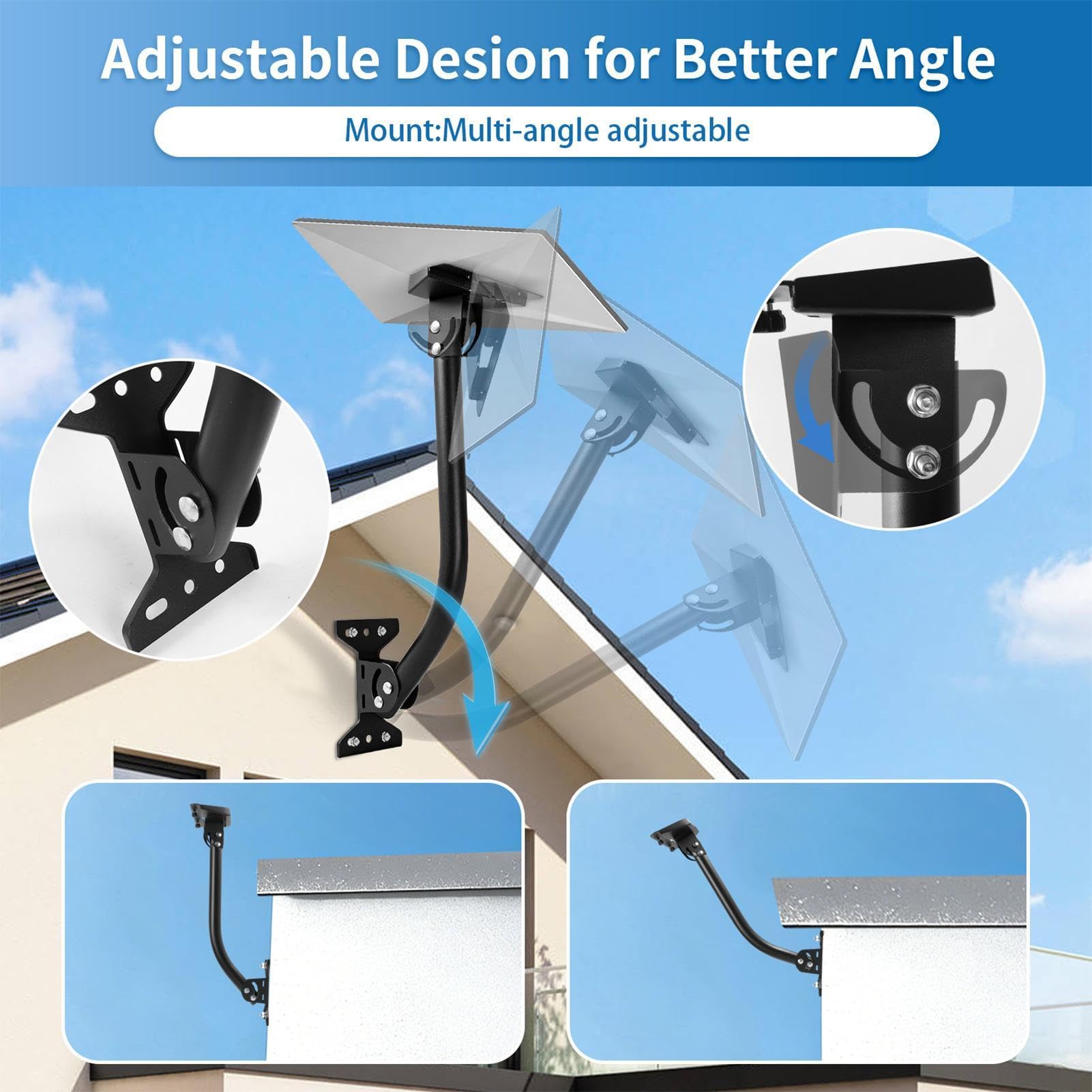 Poste Para Montar Antena Barra Soporte Antena Ángulo Flexible | Brazo De Montaje Satelital Antiviento Para Instalación En Pared Exterior, Alero, Techo, Estación Meteorológica, , Casa