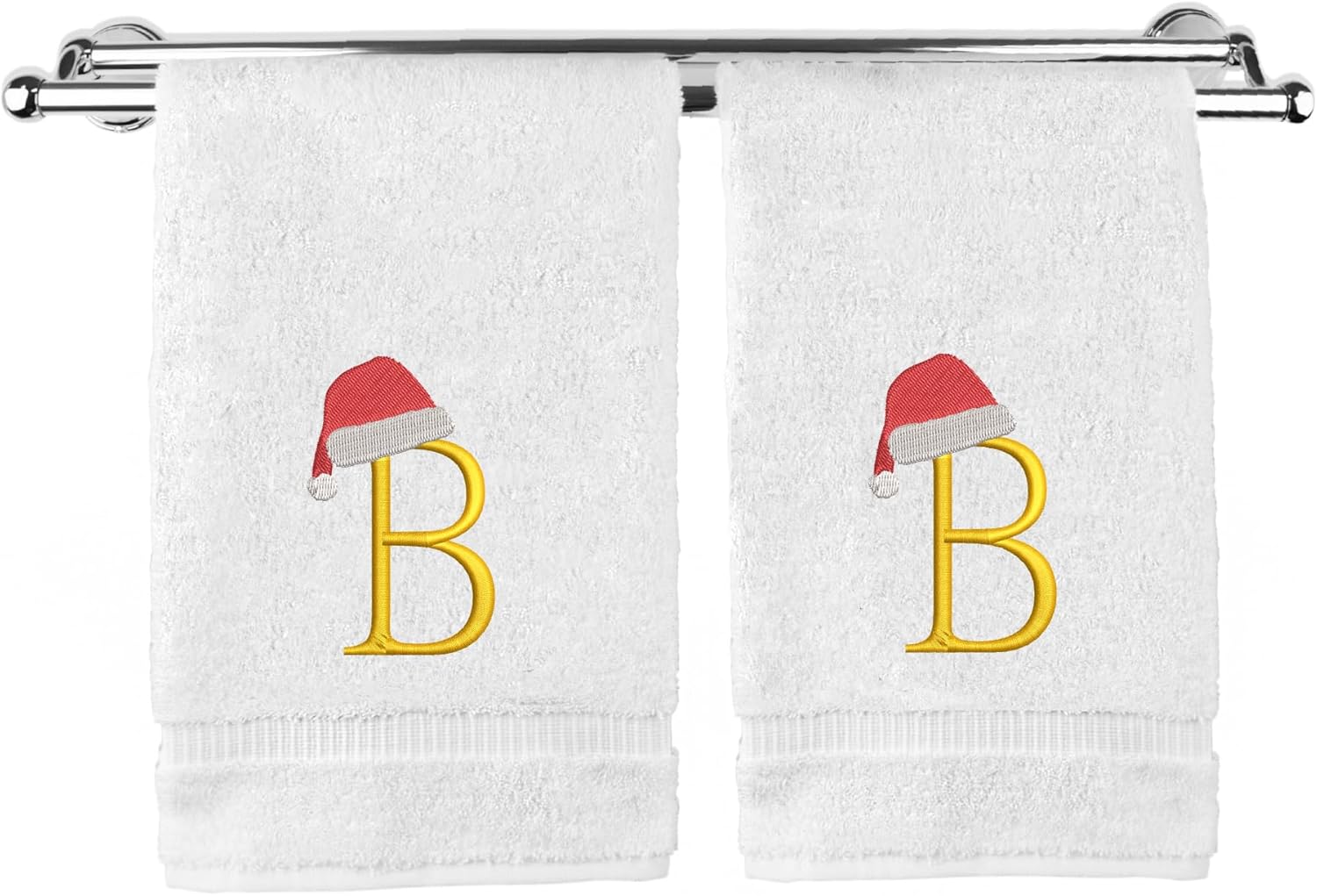 Set of 2 Luxurious Christmas Hand Towels – Soft, Absorbent 100% Turkish Cotton with Embroidered 'B' Initial – Festive Holiday Decor for Bathroom & Kitchen, (16x30 Inch) - White