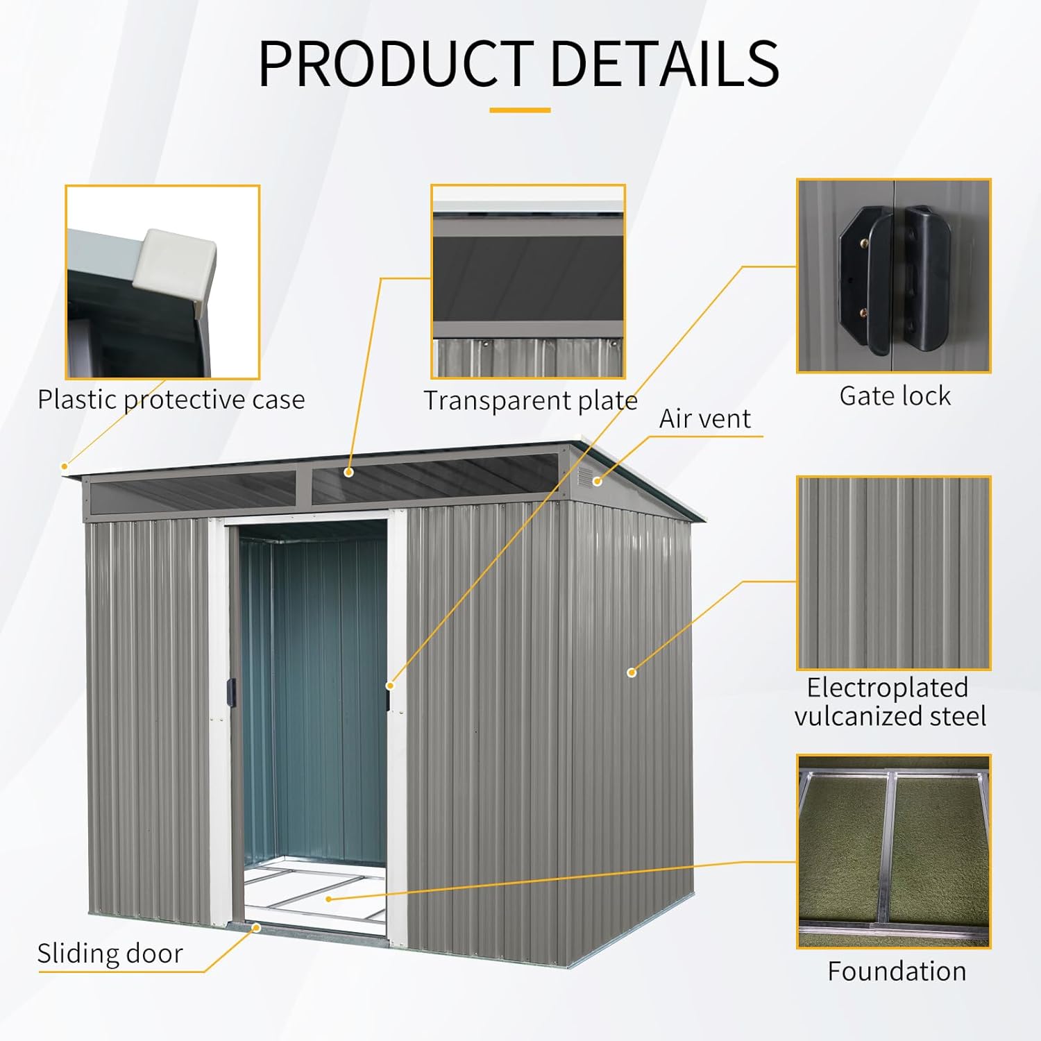 8FT x 6FT Outdoor Metal Storage with Lockable Sliding Doors and Transparent Plate,Waterproof Cabinet w/Ventilation & Foundation,Garden Organizer Tool House for Backyard Patio,Gray