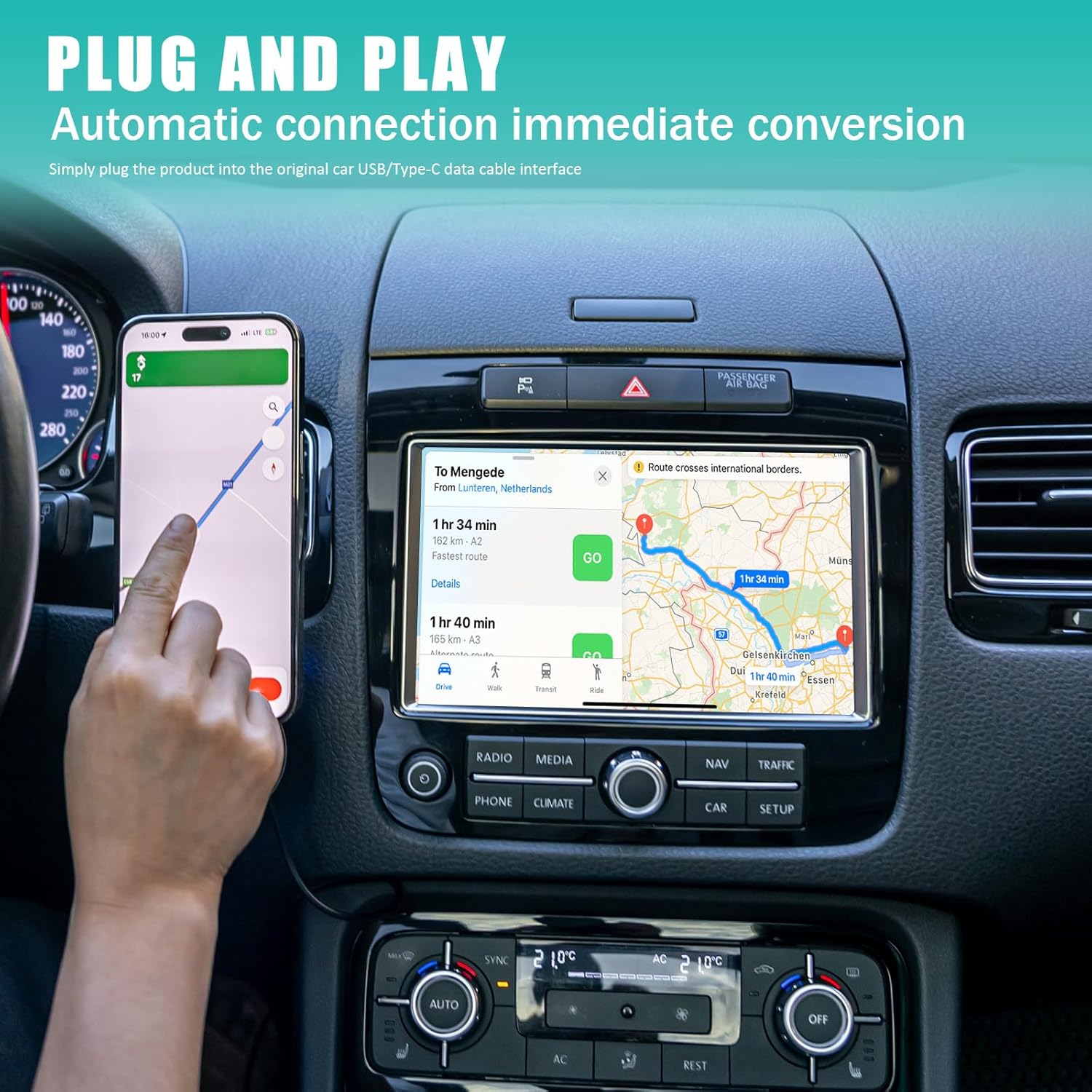 DOITOOL Wireless Car Adapter 3-in-1 Auto Adapter Converts Wired to Wireless USB A to C Connector Plug and Play for Vehicle Phone Connection