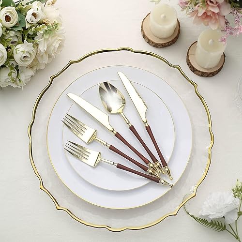 Miniatura 6 de Efavormart - Juego de 24 utensilios de plástico europeo con purpurina doradamarrón con mango de columna romana, tenedor, cuchara y cuchillo