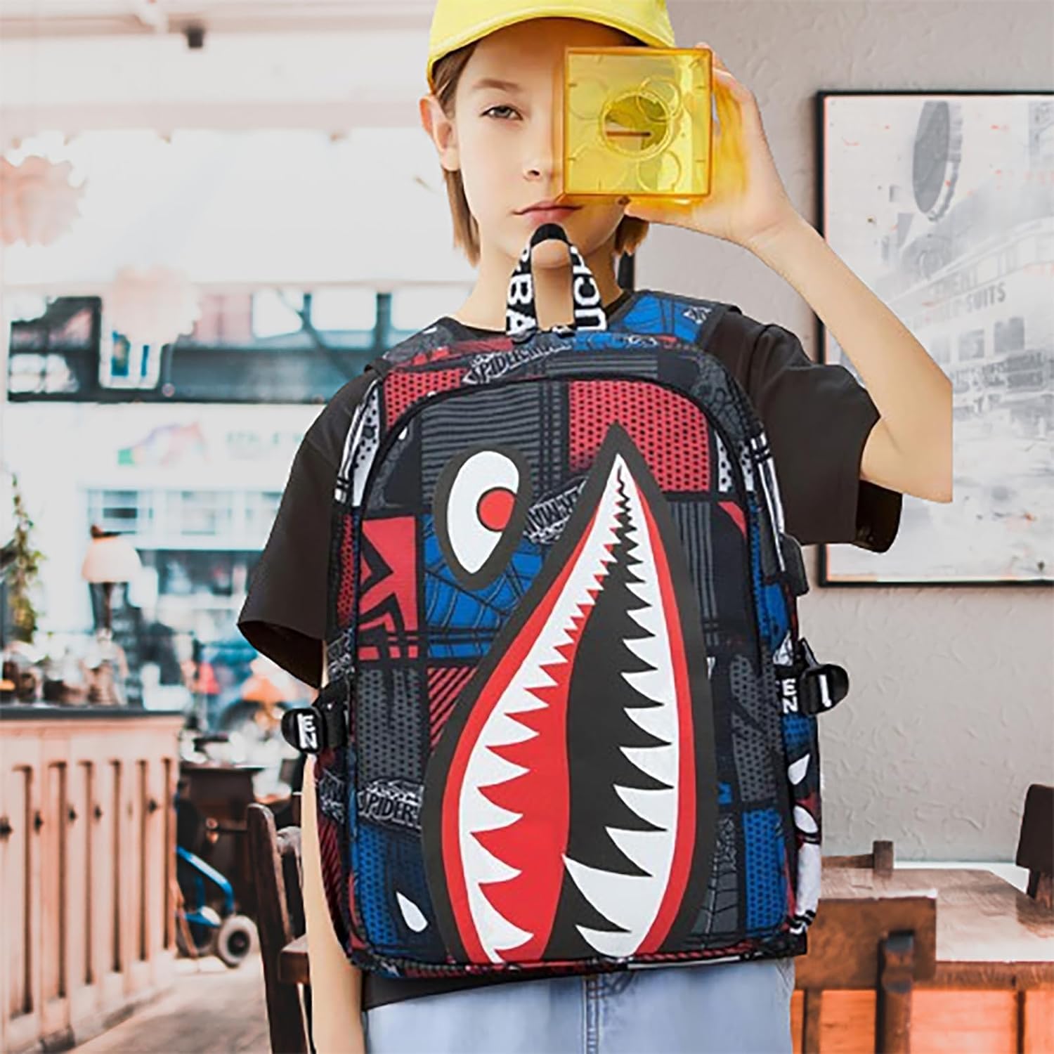 Zaino per Studenti Shark - Zaino per Stampa 3D e Cartoni Animati, Regalo con Ricarica USB e Spazio per Computer - Zaino da Viaggio per Scuola Primaria