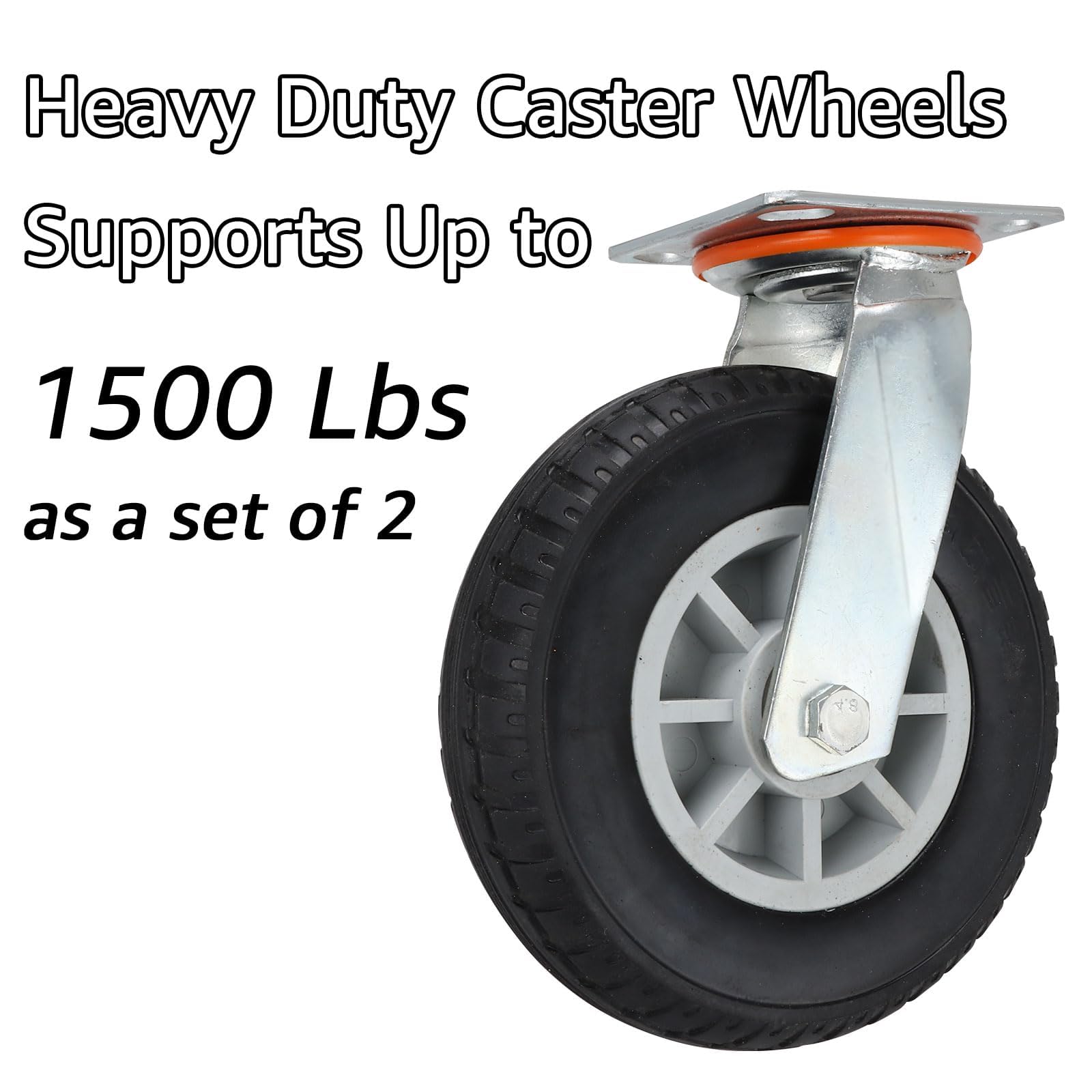 WOPPLXY Lot de 2 roulettes robustes de 20,3 cm, pivotantes à 360 degrés, pour chariot, meubles et établi (charge de 1 360,8 kg)