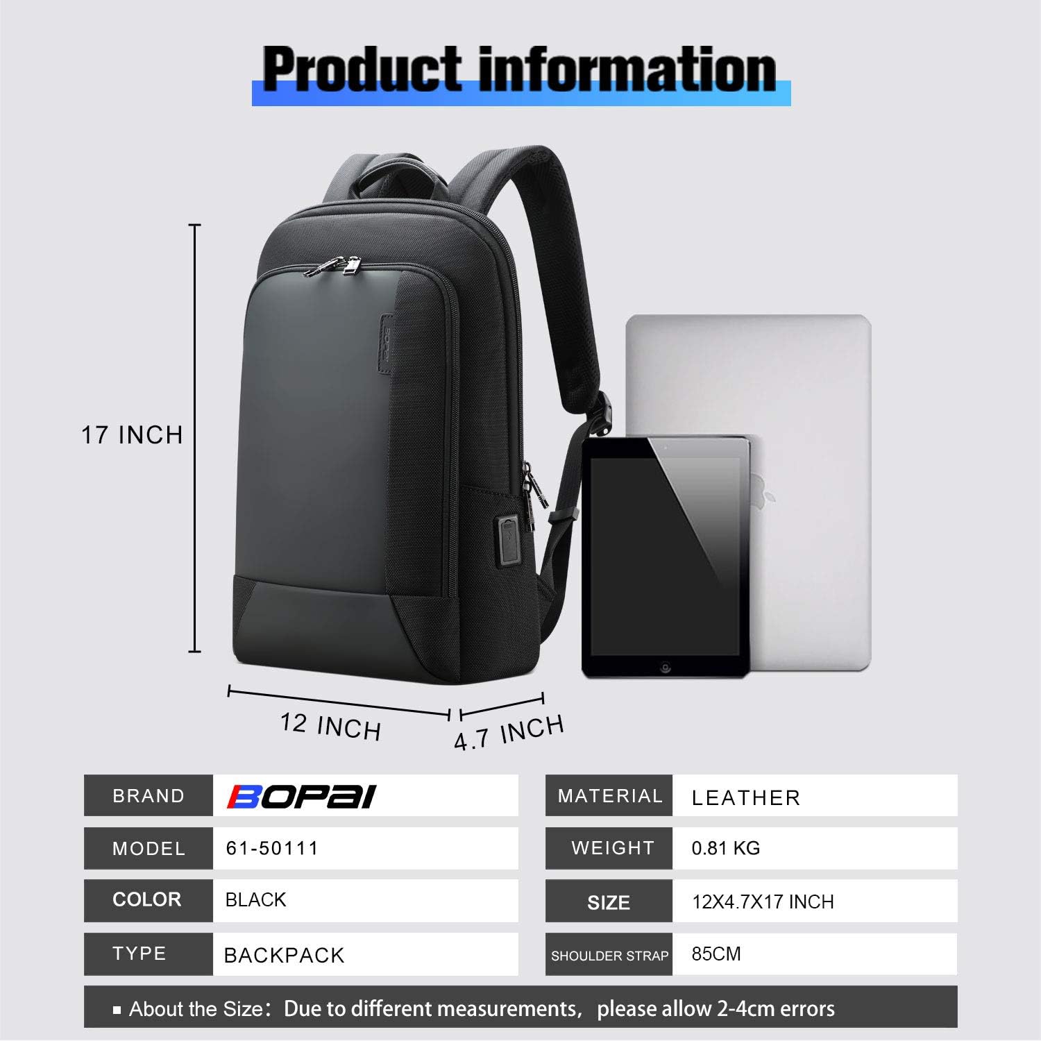 Exсluѕіvе Sресіаl BOPAI 15 inch Slim Backpack for Men Smart Laptop Backpack with USB Anti Theft Backpack for Commute Black