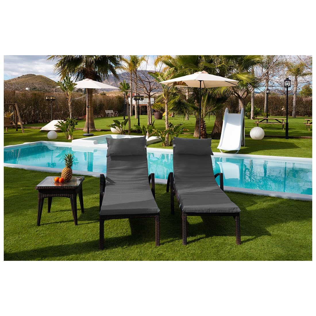 Acomoda Textil - Colchón Tumbona con Cojín 180x60x6 cm. Desenfundable, Elegante y Cómodo. Ideal para Jardín Piscina, Playa, Balcón y Terraza (Gris Oscuro, 2)