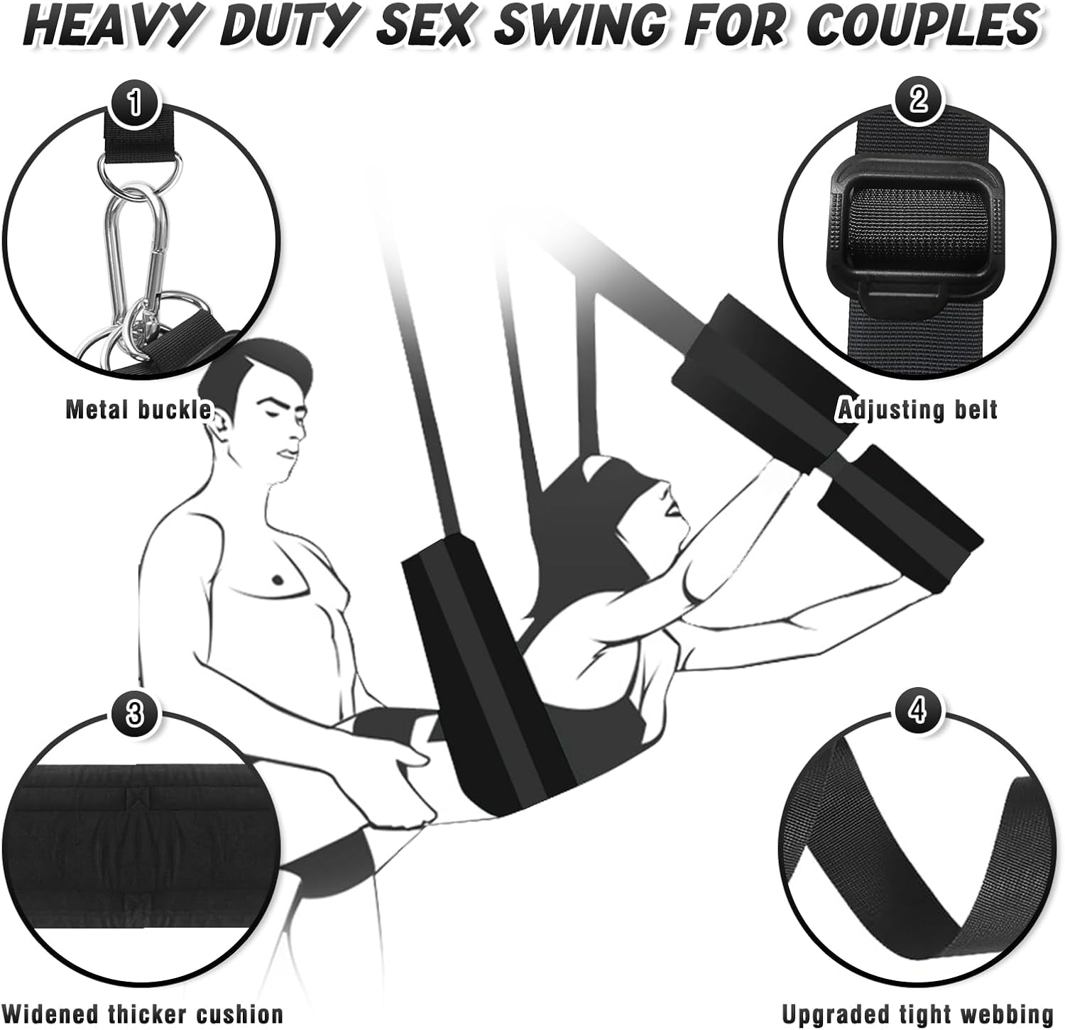 Sex Swing Adjustable BDSM Toys Sex Straps with Super Widened Seat Adjustable Sex Furniture for Women's Pleasure Adult Sex Games Strong Support up to 800lbs Sex Toys for Adults-Black
