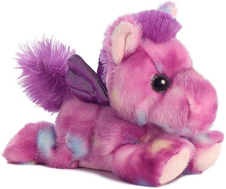 Aurora Bright Fancies Set of 4 Stuffed Beanbag Plushies: Tutti Frutti Pegasus, Blueberryripple Unicorn, Jellyroll Unicorn, and Sprinkles Dragon with Drawstring Bag