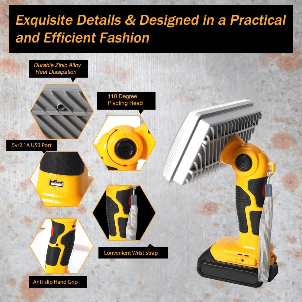 WaxPar Flashlight 40W 4200LM Jobsite Light Compatible with Dewalt 20V Battery, Cordless LED Work Light Spotlight Floodlight 20V Tools with USB Port & 110° Pivoting Zinc Alloy Shell