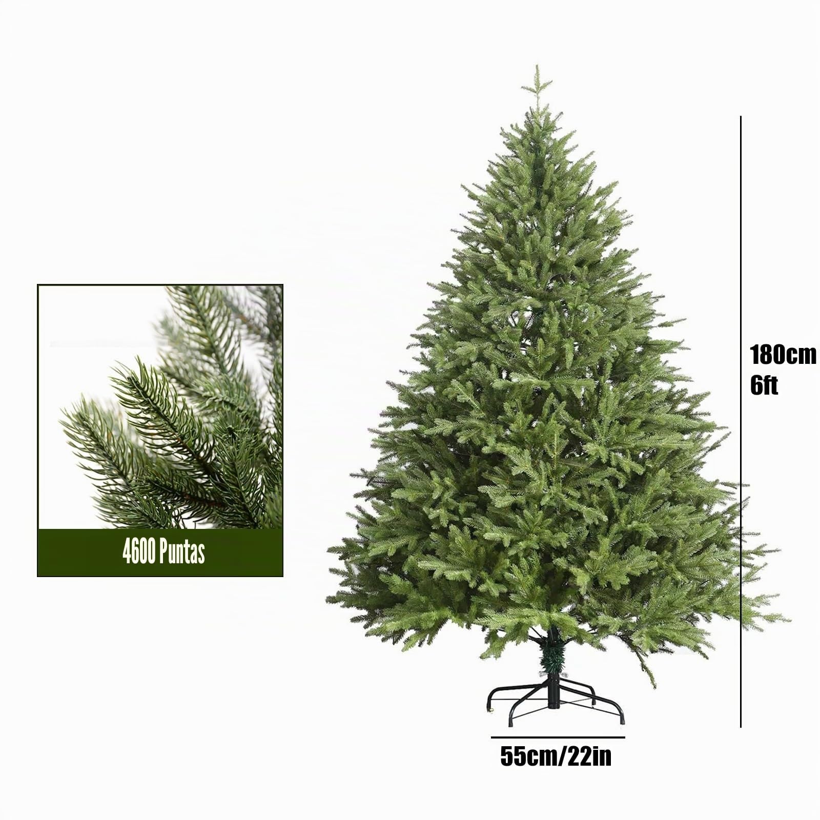 Arboles de Navidad con Luces Integradas, Arbol de Navidad Artificiales de Abeto con Ramas Engrosadas, con Control Remoto, Base Plegable(180cm/6ft)