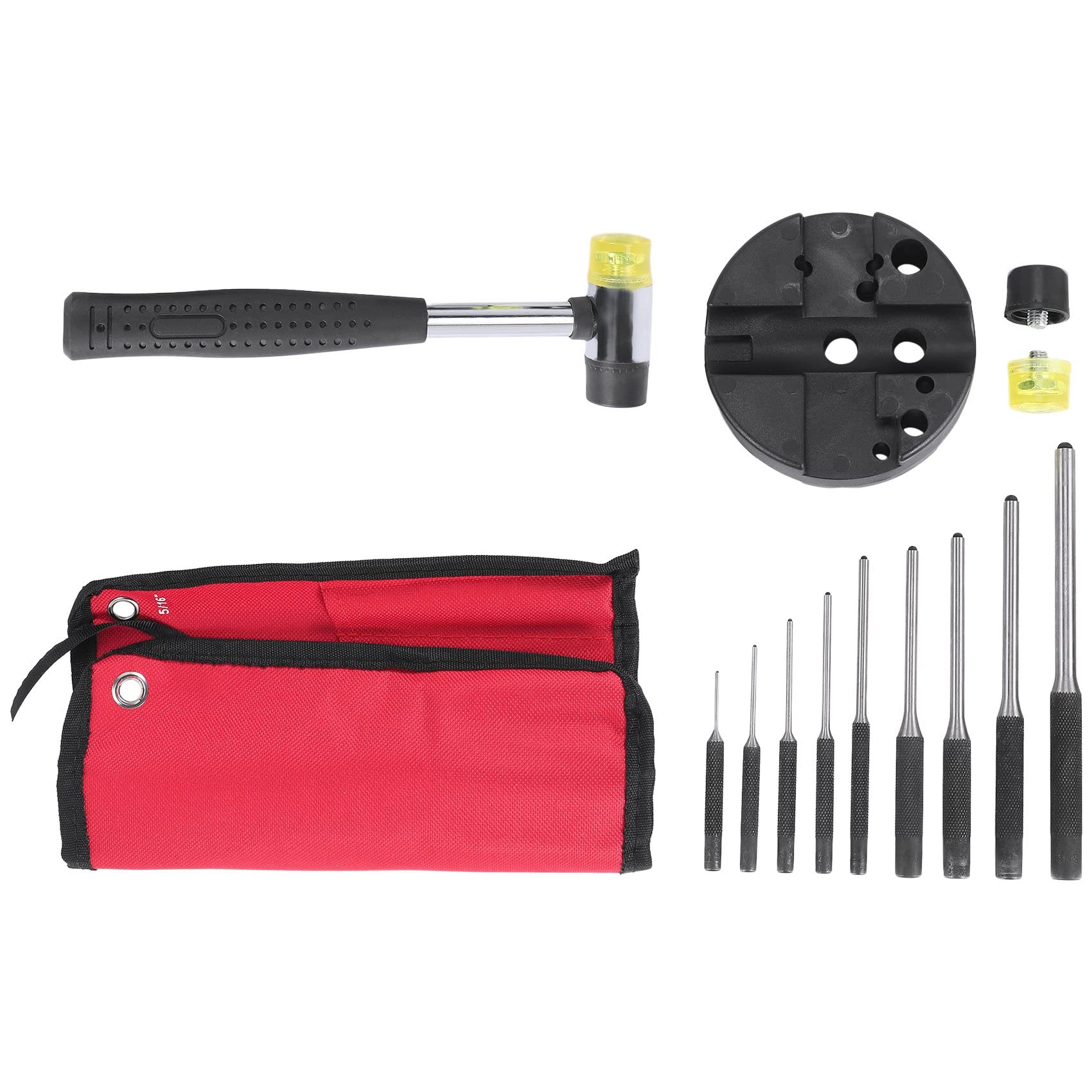 Roll Pin Punch Set mit Aufbewahrungstasche, Schmiedestanze zum Entfernen Von Reparaturwerkzeugen, mit Bankblock-Splintentreibern und Hammer