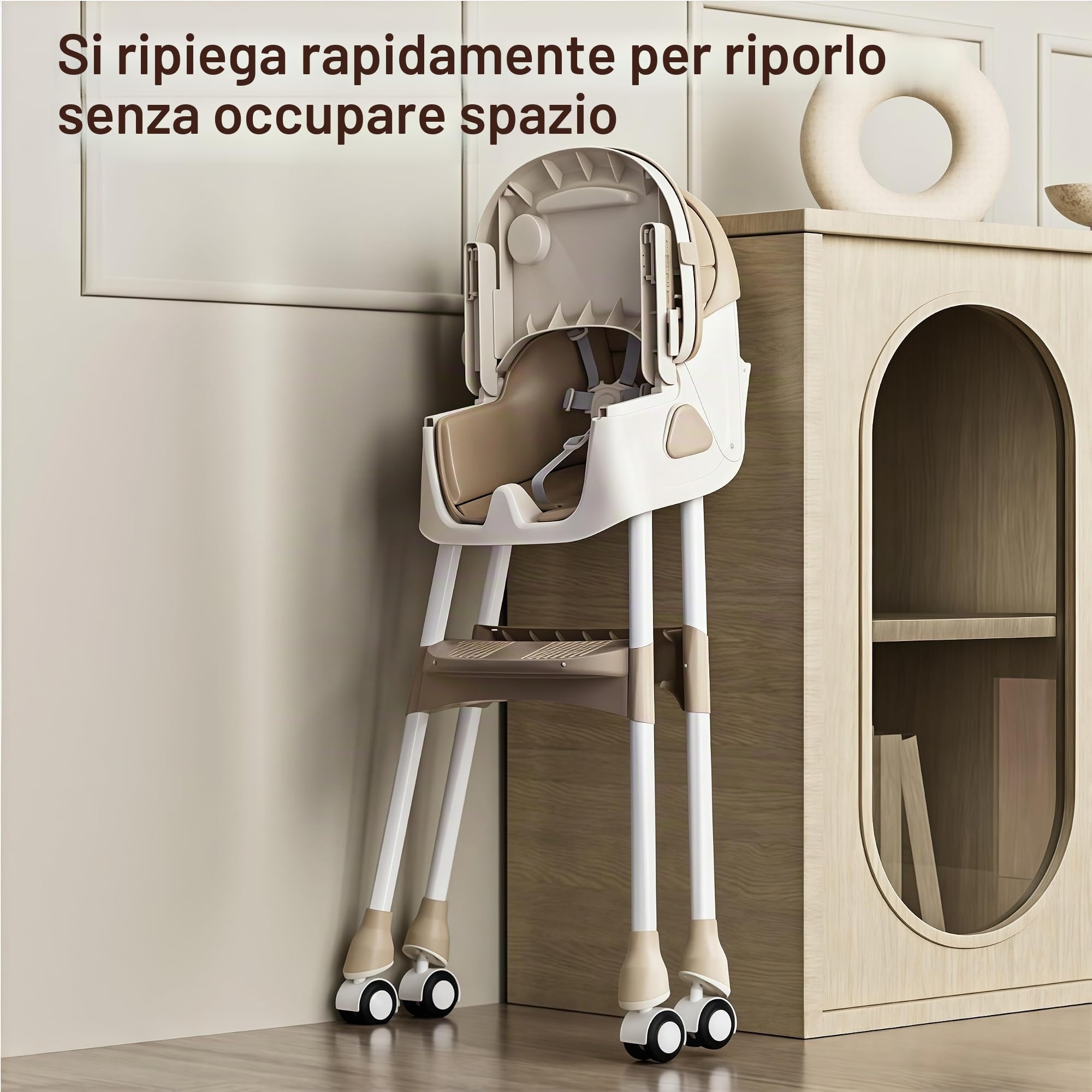 Magic ZC Seggiolone per Bambini Sedia da Pranzo per Multifunzionale Pappa con modalità oscillazione e Schienale regolabile a 3 velocità con Doppi Vassoi Staccabili e Ruote (560 Khaki)
