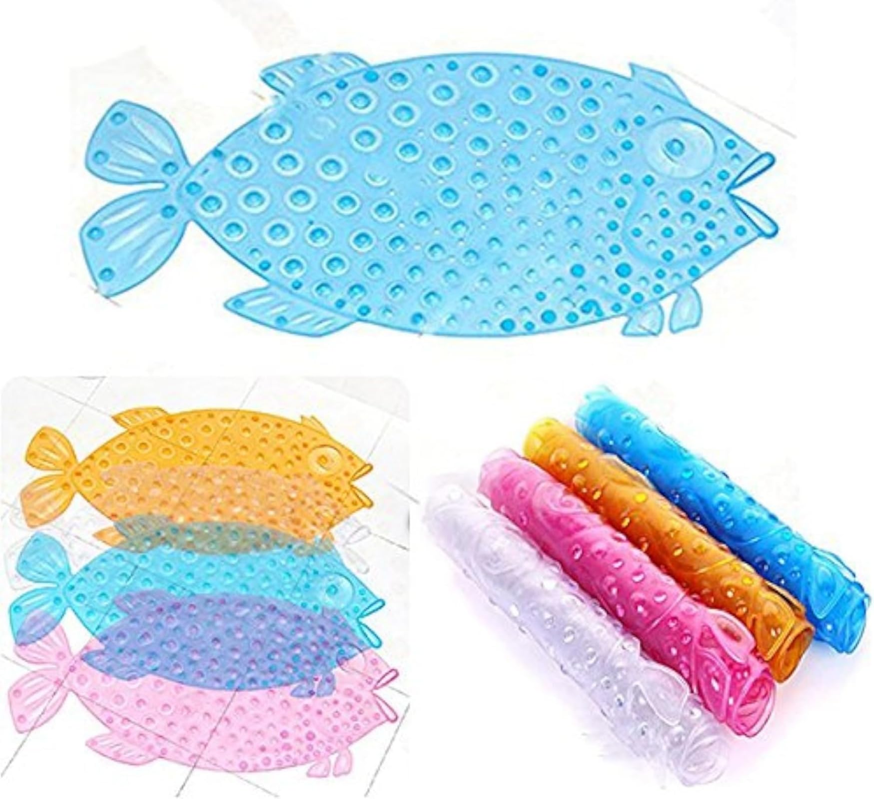 Fish Bathroom Floor Mat Shower with Sucker Non-slip Anti Skid Suction Home Decor Safe (Random colour)