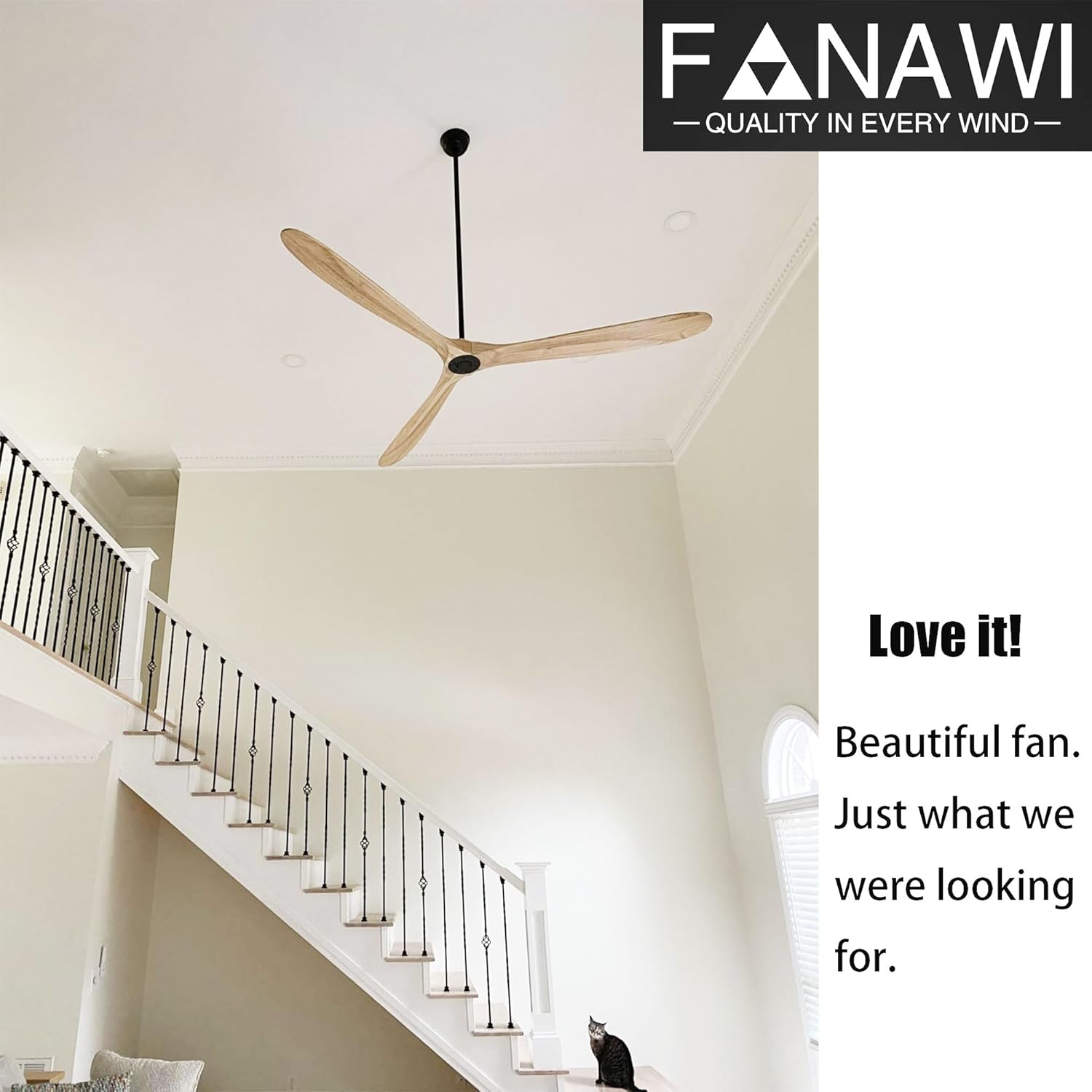 Large Ceiling Fan No Light, 88 Inch Modern Solid Wood Ceiling Fan with Remote, Quiet DC Motor, Flush Mount Low Profile Indoor or Covered Patio Ceiling Fan for Bedroom Living Room, Natrual Wood