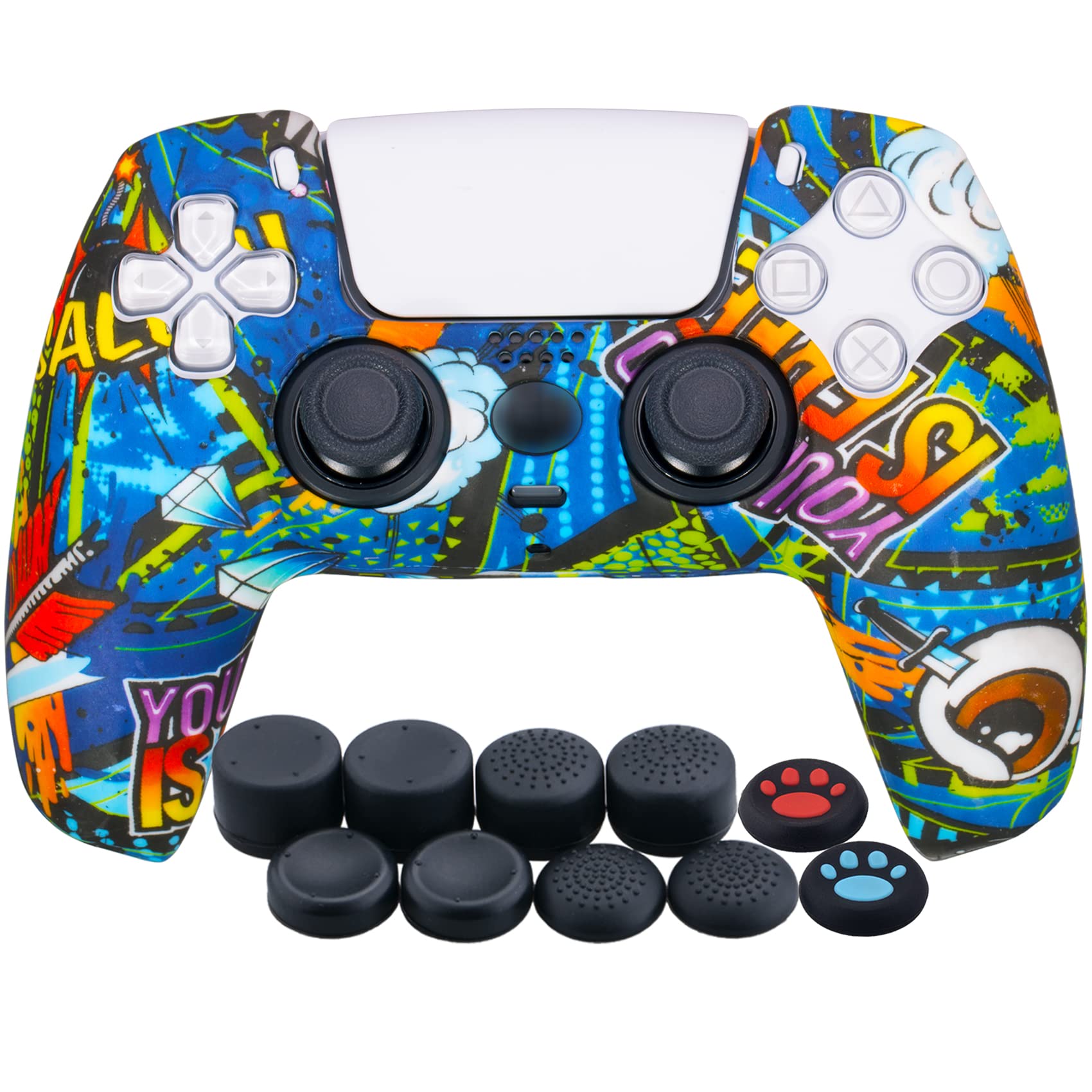 YoRHa Silicona Espesar Impresión Funda Piel Carcasas cubierta Compatible de PS5 Mando x 1 (Pintada) con Agarres para el Pulgar x 10 — view 9