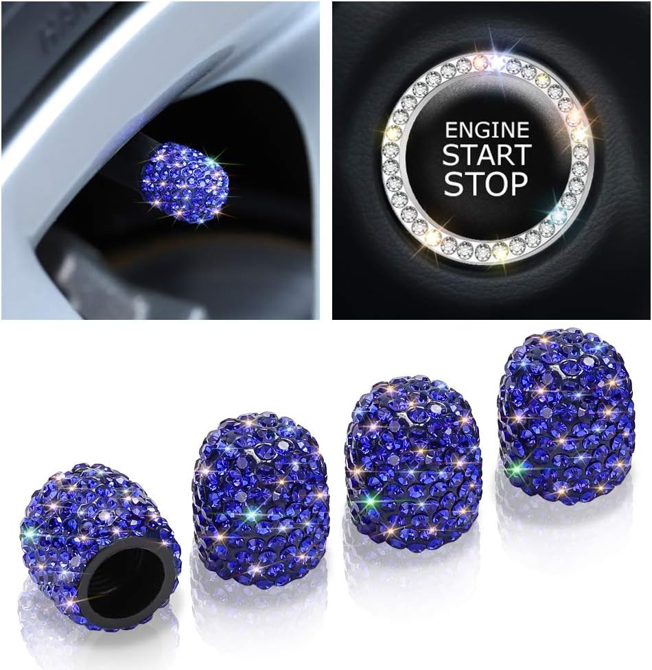 OTOSTAR 4 Pack Valve Stem Caps Universal Bling Car Accessories Crystal Tire Valve Caps for Vehicle Bicycle Bonus Car Bling Ring Emblem Sticker (Royal Blue)