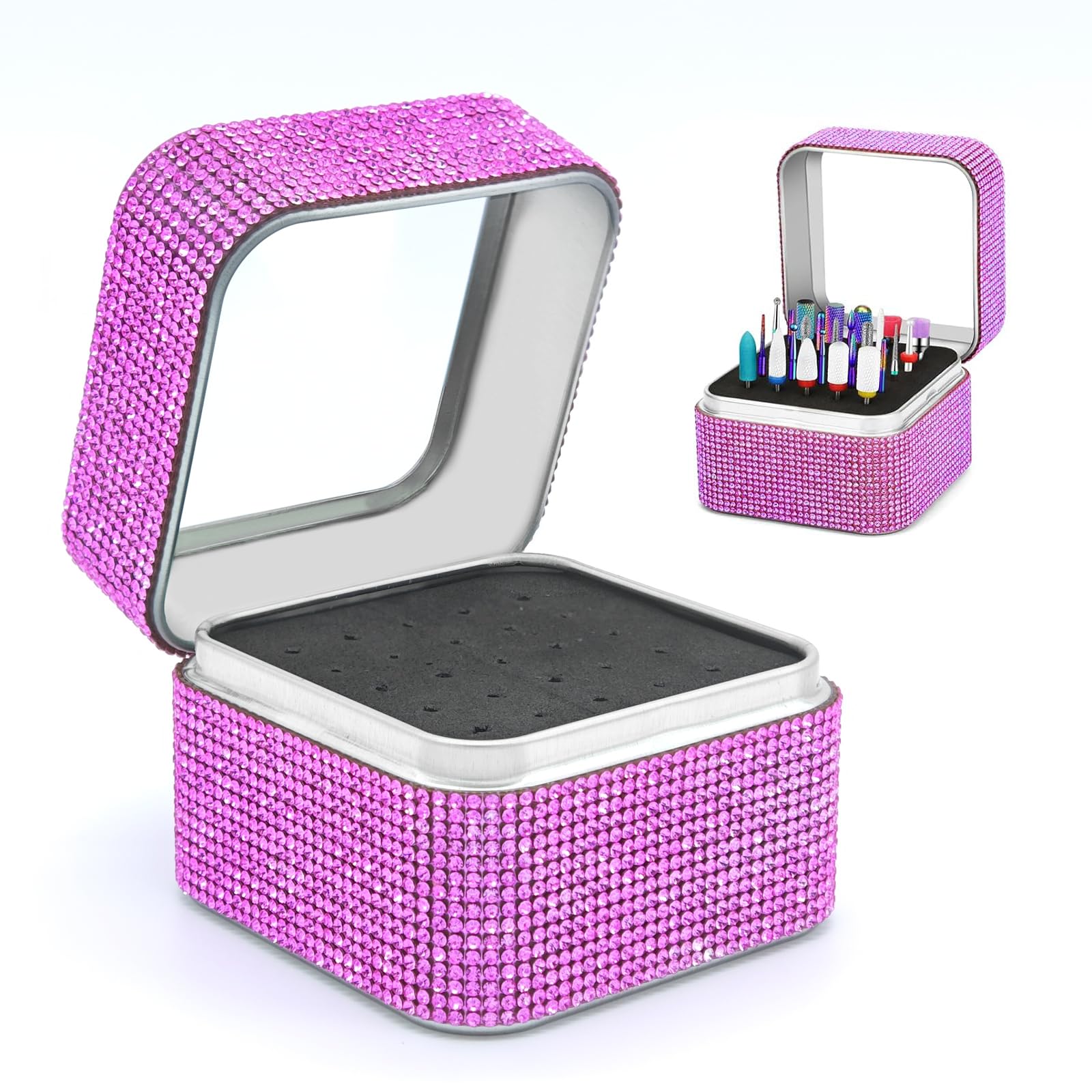 Nail Drill Bits Holder Case- 25 Holes Dustproof Rhinestone Nail Bits Box Efile Displayer Organizer Container for Manicure Tools