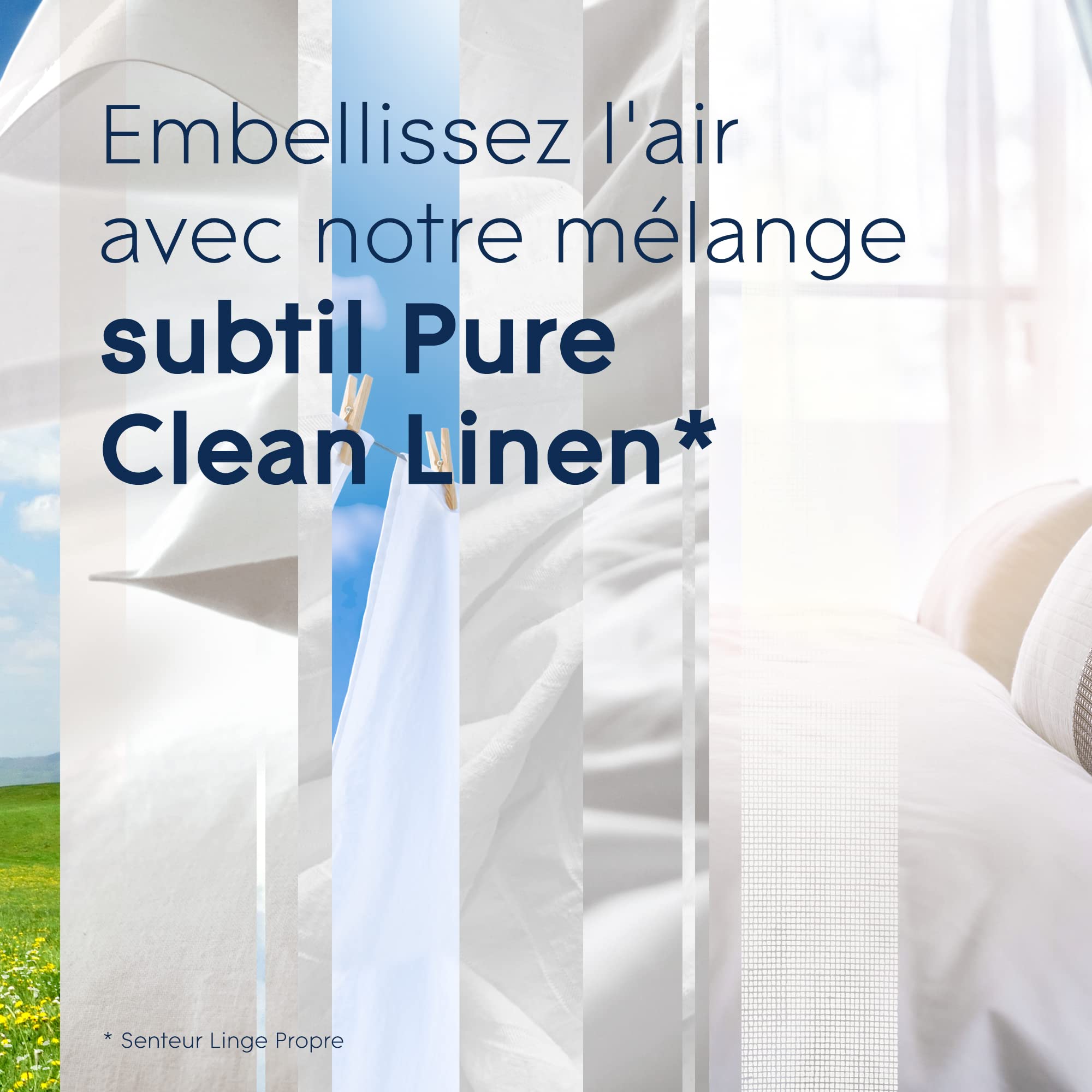 Glade Sense et Spray Recharge Diffuseur à Détection de Mouvement - Infusé Aux Huiles Essentielles - Jusqu'à 2 Mois de Parfum - Pure Clean Linen - 1 Recharge