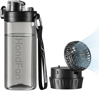 HandFan Transparent Tumbler with Smart Fan - 20 oz Insulated Coffee Tumbler with 2500mAh rechargeable Battery for Travel & Sports Leak Proof Tumbler for Birthday Gifts & Picnic T220 BLACK