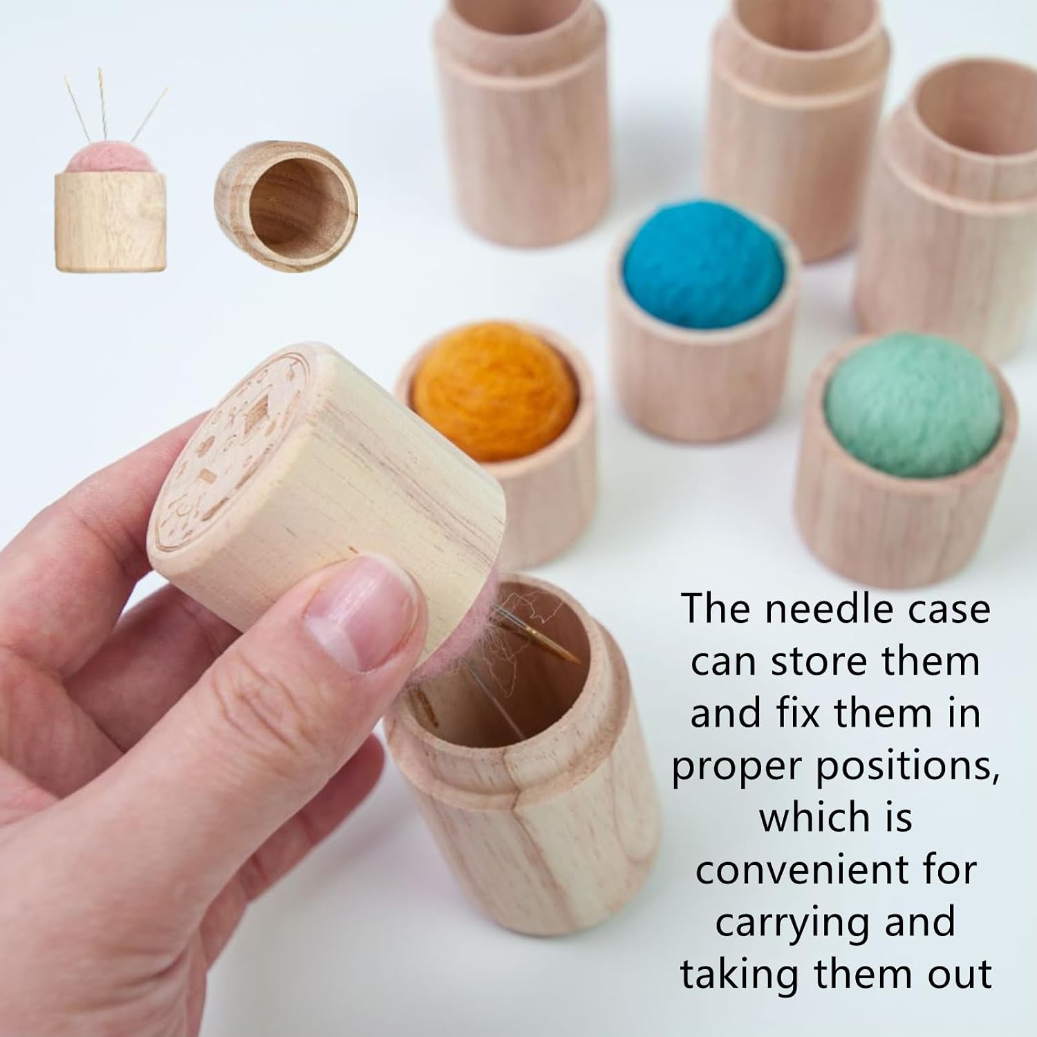 Wooden Pin Cushion Needle Storage Box for Sewing