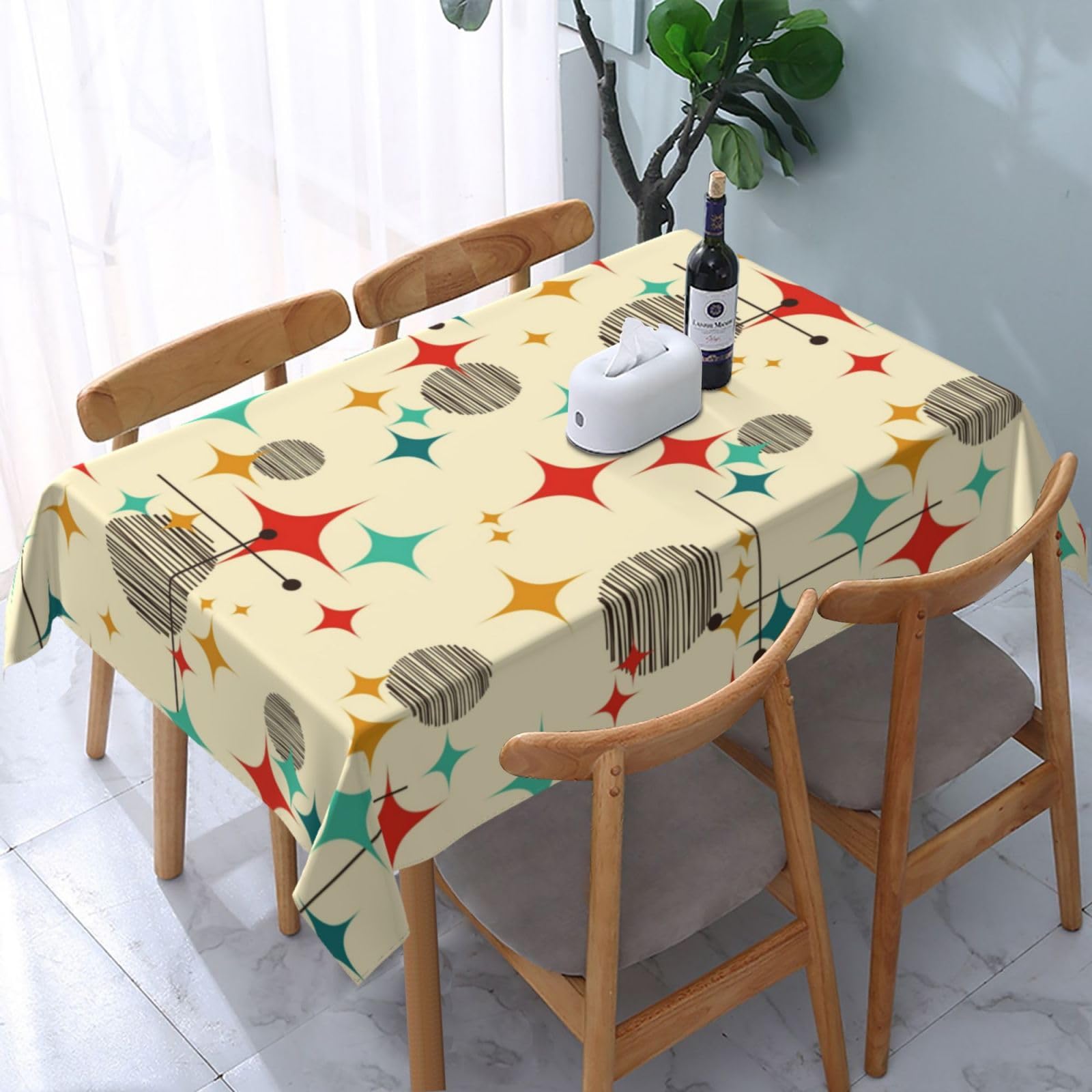 HLBSDM Mid Century Modern Atomic Retro Tablecloth Rectangle 54"x72" Yellow