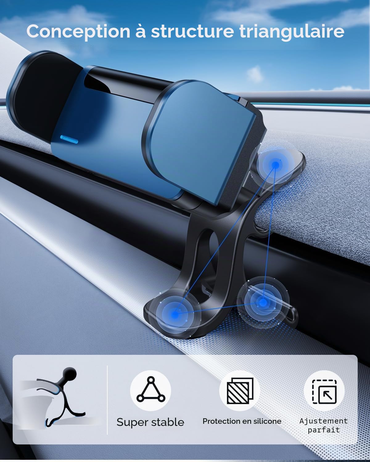 Support Téléphone pour Tesla Model Y 2025-2026 et Model 3 2024-2026 AI Détection Automatique 360° Support Téléphone Électrique pour iPhone, Samsung et Plus (Non Compatible avec Performance)