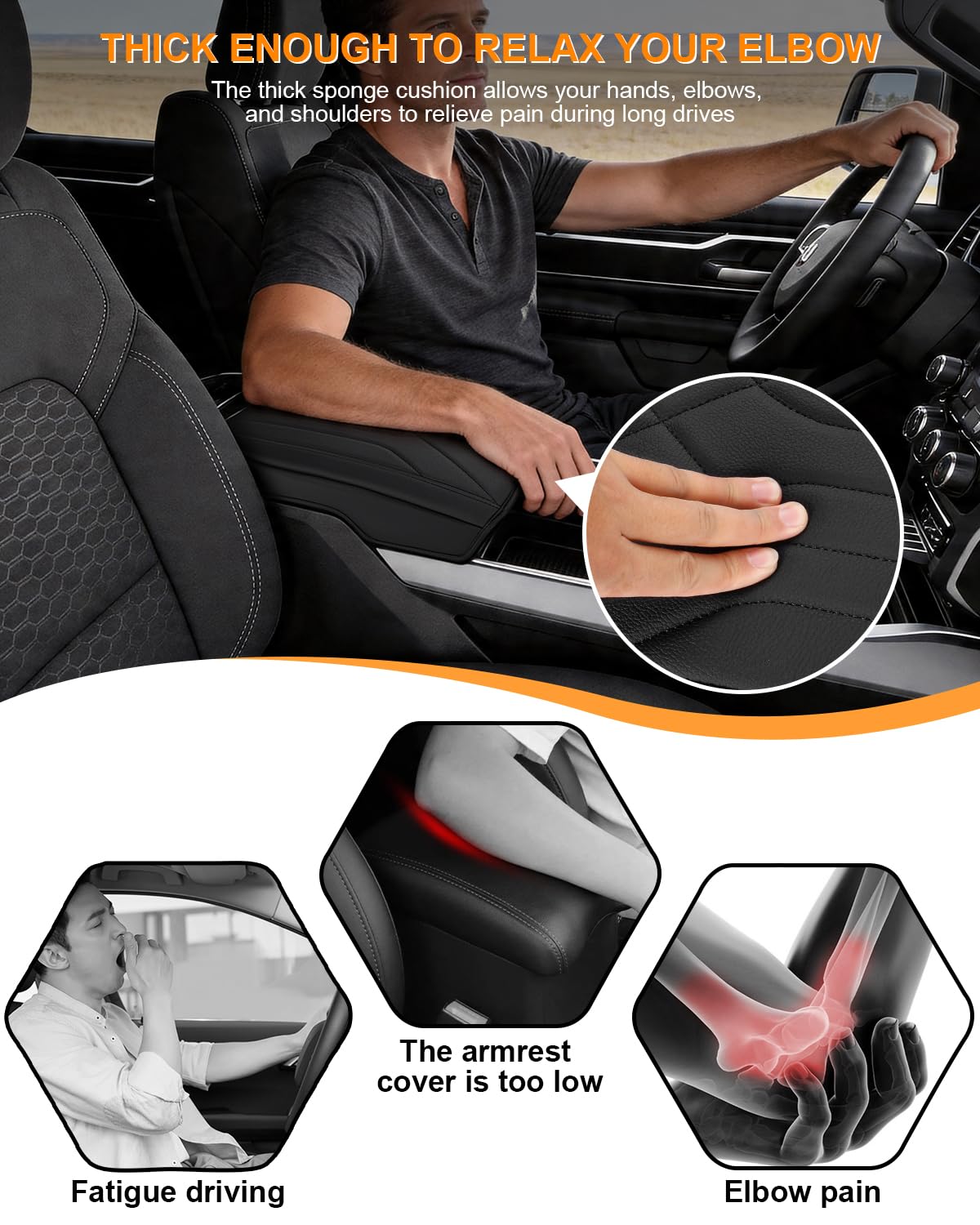 Copertura per bracciolo della console centrale compatibile con accessori Dodge RAM 1500 2500 3500 di quinta generazione 2019-2026, in pelle PU, antigraffio, nero (solo per sedile secchio)
