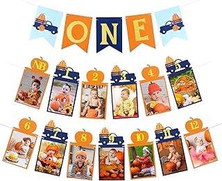 Pumpkin One Banner and Pumpkin 1st Birthday Photo Banner for Fall Pumpkin 1st Birthday Boy Decorations Pumpkin First Birthday Boy Supplies,Pumpkin Truck Birthday Supplies