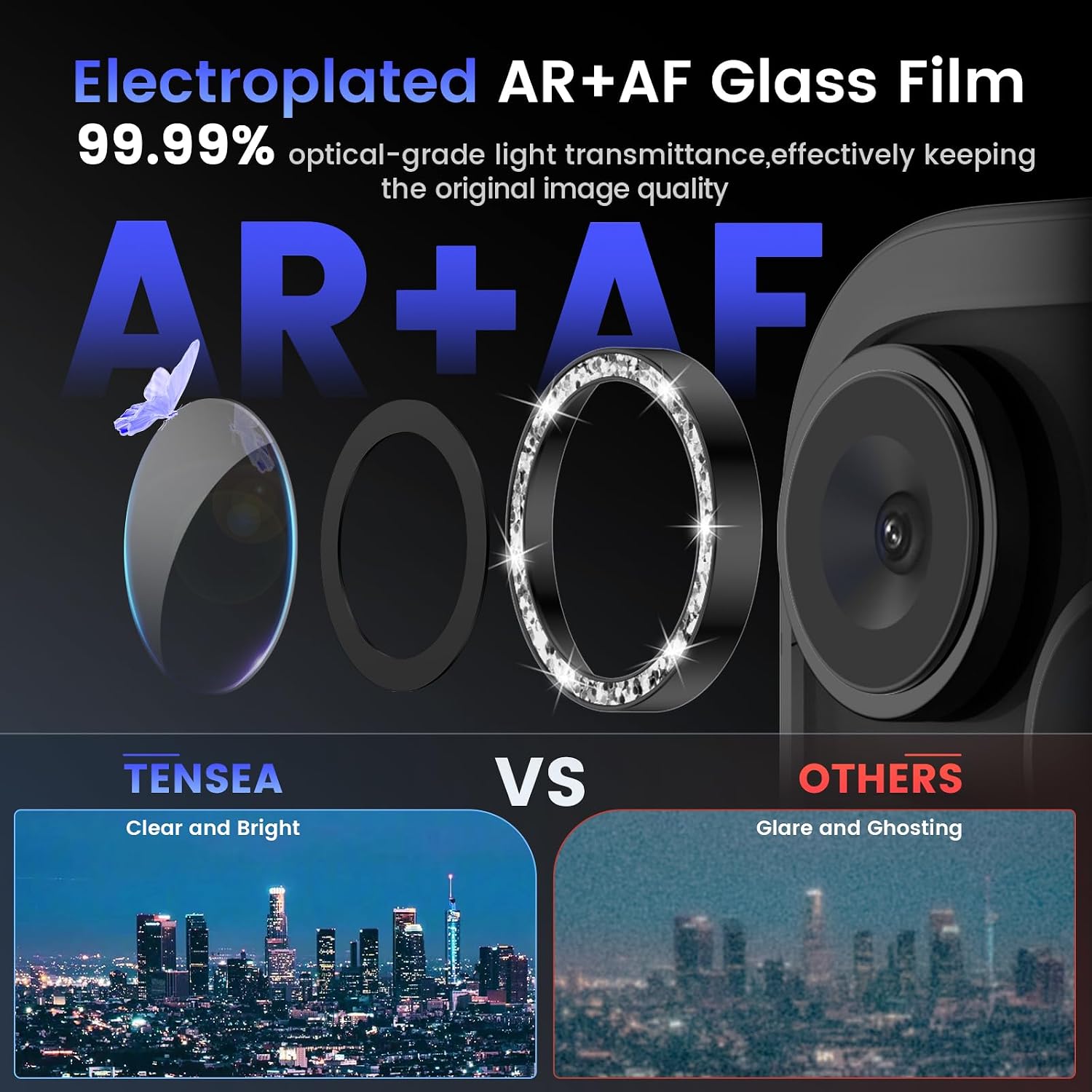 Tensea Camera Lens Protector Compatible for iPhone 17 Pro Max/17 Pro/15 Pro Max/15 Pro/16 Pro Max/16 Pro/14 Pro Max/14 Pro, Metal Tempered Glass Cover Camera Screen Protector Accessories,Case Friendly image 3
