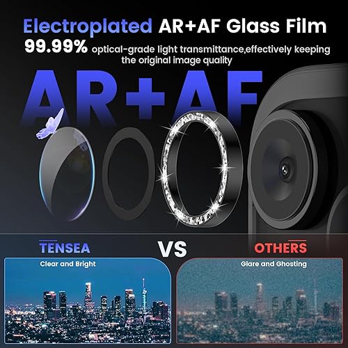 Miniatura 3 de Tensea Protector de lente de cámara para iPhone 15 ProiPhone 15 Pro Max, protector de pantalla de vidrio templado 9H, anillo individual de metal