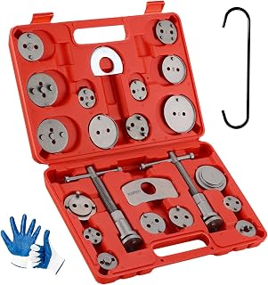 Punmew 24-Piece Brake Caliper Compression Tool Set - Heavy Duty Disc Brake Piston Compressor with 18 Adapters & Hanger