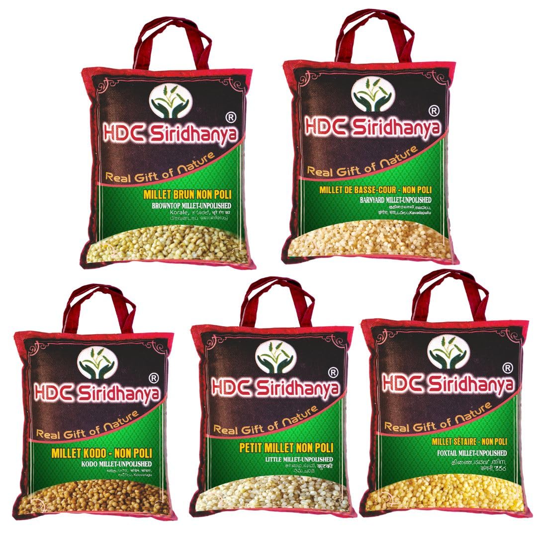 HDC Siridhanya Siridhanya Unpolished&Organic 5 Types Positive Millets Rice (Little,Kodo,Browntop,Barnyard & Foxtail) Each Millets Vacuum Packed In Bag Gross Wt. (2500 Grams)