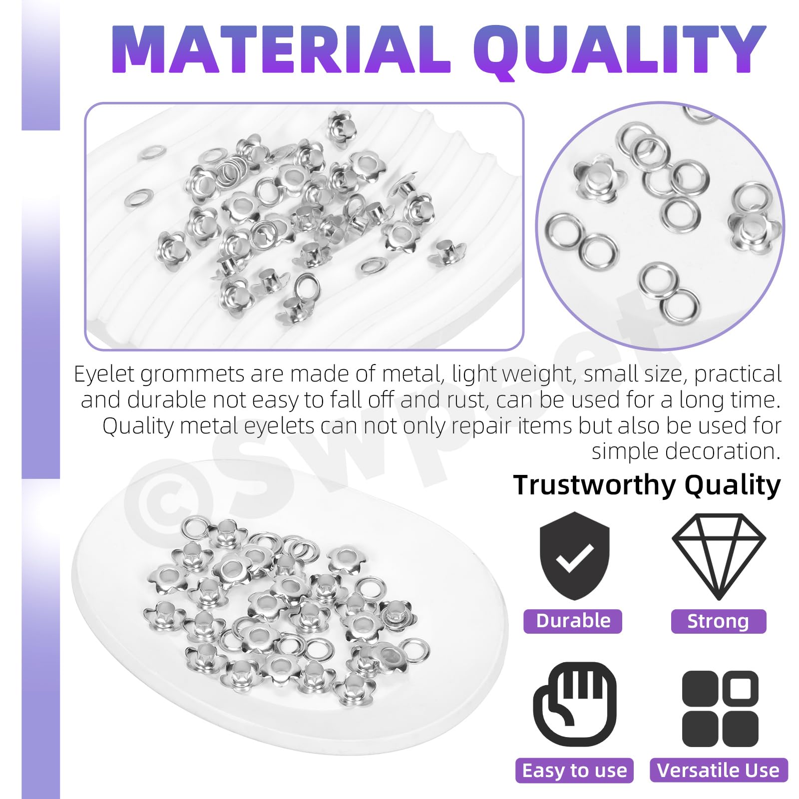 Swpeet 200Sets 3/16" (5mm) Silver Hole Flower Grommets Metal Grommets Eyelets Grommet Kit - Image 3