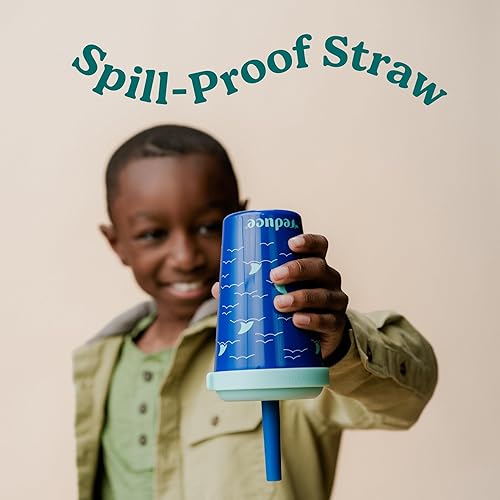 Miniatura 28 de REDUCE GoGo's - Vasos portátiles para niños con tapas y popotes a prueba de derrames, paquete de 5 vasos apilables de 12 onzas con tapas giratorias,