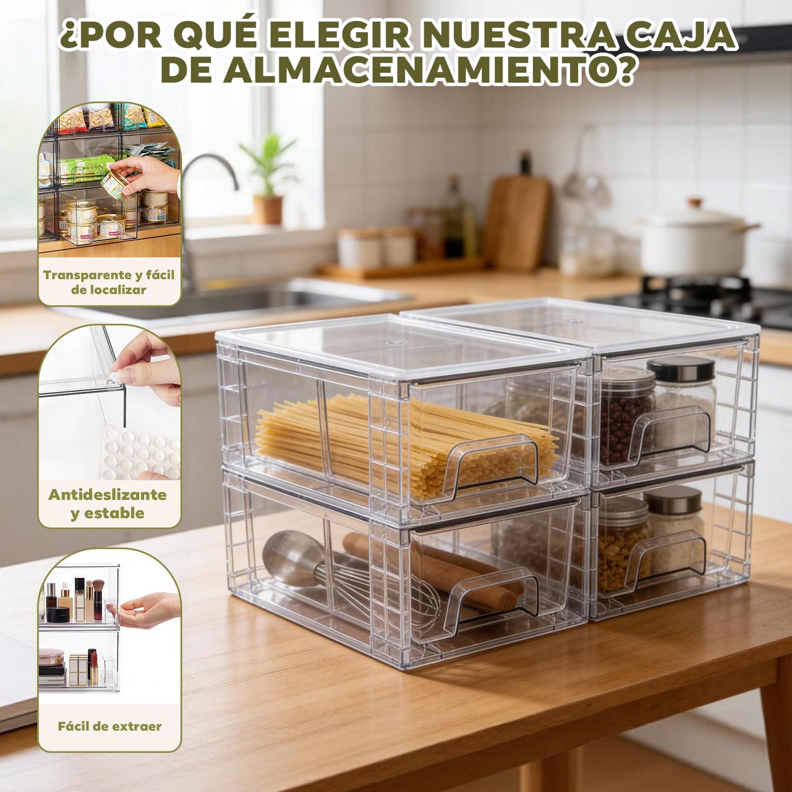 Juego de 4 Cajones Organizadores Apilables de Acrílico Transparente con Separador