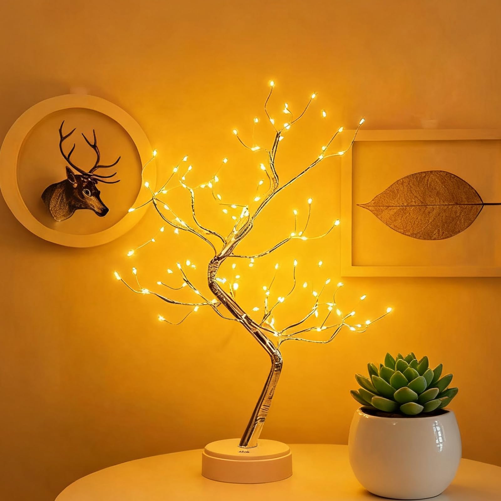 Hbaushun Lampa stołowa bonsai, 50 cm, 108 diod LED, łańcuch świetlny na baterie/USB, przełączniki czujnika dotykowego, sztuczna lampa choinkowa do sypialni, na biurko, dekoracja pokoju