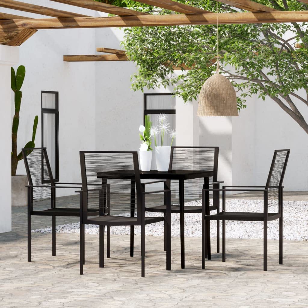 Juego de comedor de jardín de 5 piezas, color negro con mesa de | Estructura de acero con recubrimiento en polvo, sillas de ratán hueco, resistentes al agua, fáciles de limpiar