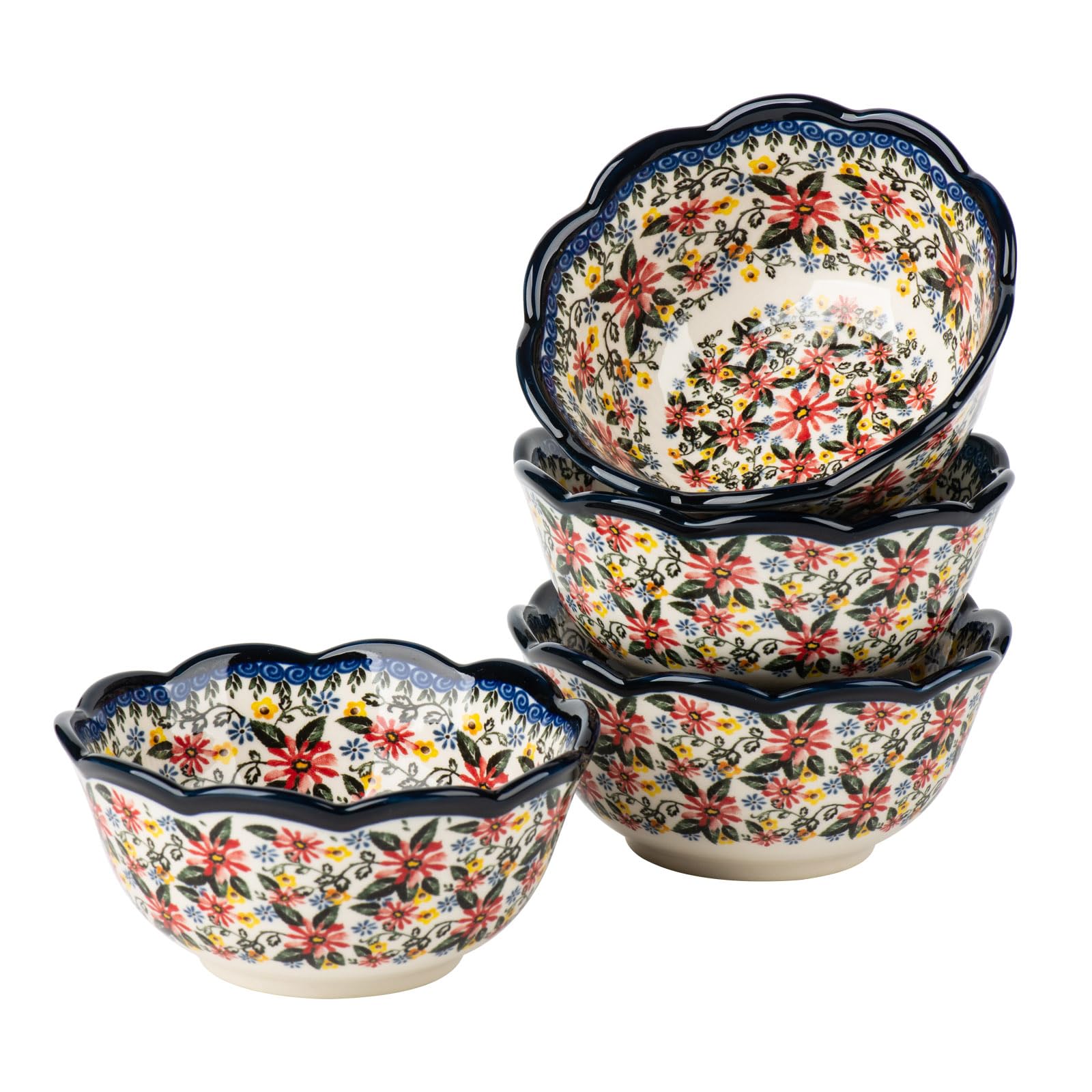 Müslischüssel-Set aus Porzellan, 12,7 cm, 4 Stück, für Dessert, Eis, Suppe, Reis, Obst, kleine Portionen, mikrowellen- und spülmaschinenfest, 380 ml, Vintageblau, exotisches Gänseblümchen