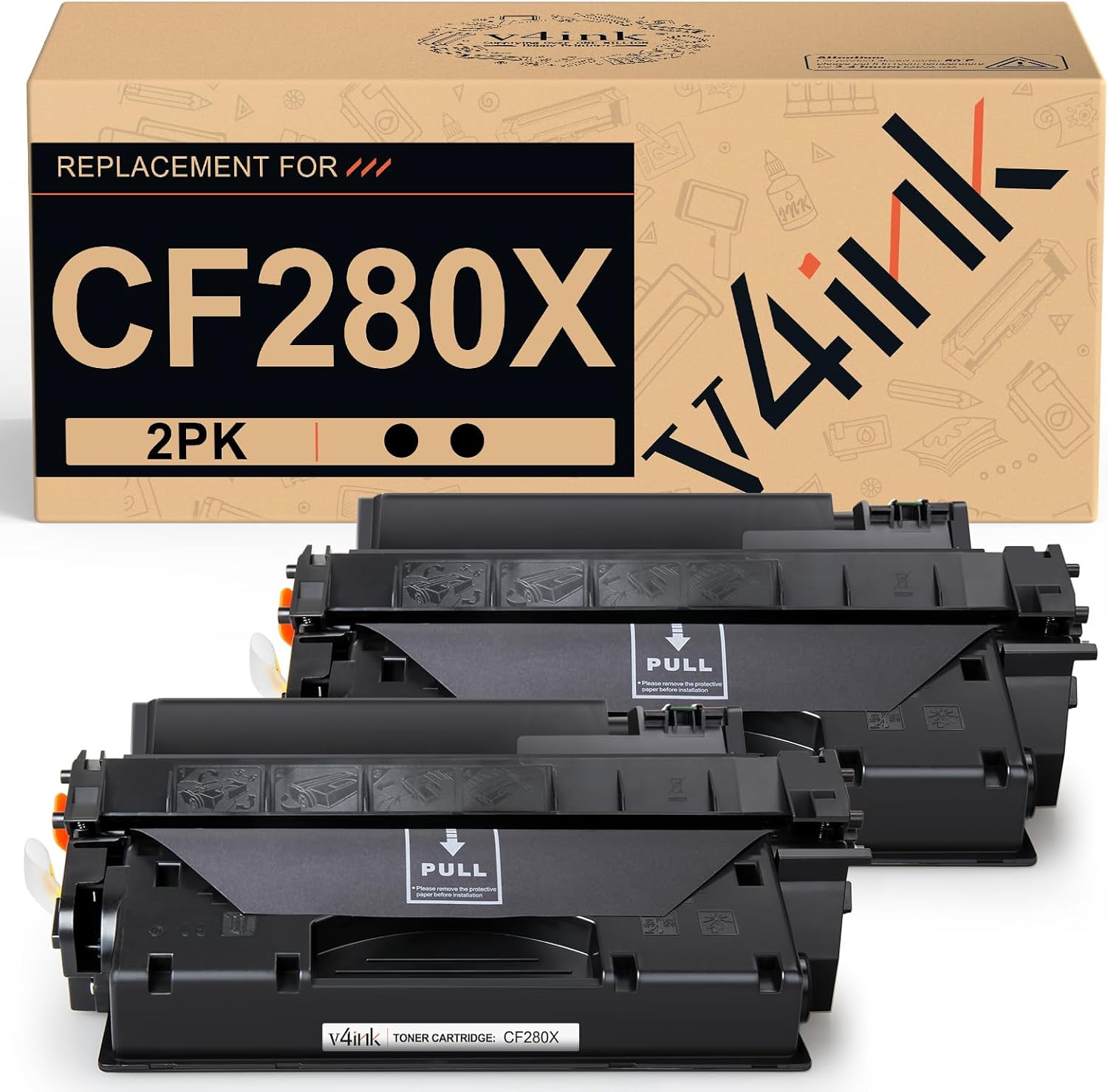 v4ink CF280X Toner Cartridge Compatible Replacement for HP 80A 80X CF280A CF280X Toner Cartridge Black for HP Pro 400 M401a M401d M401dn M401dne M401dw M401n MFP M425dn M425dw Printer 2Pack High Yield