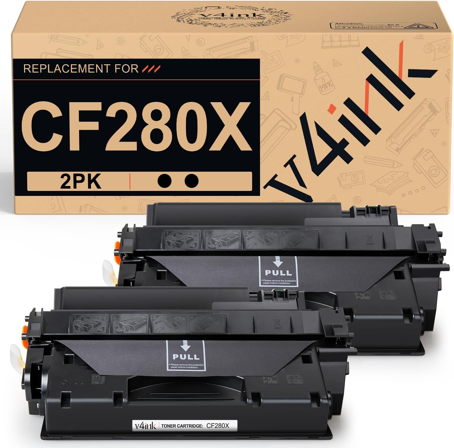 v4ink CF280X Toner Cartridge Compatible Replacement for HP 80A 80X CF280A CF280X Toner Cartridge Black for HP Pro 400 M401a M401d M401dn M401dne M401dw M401n MFP M425dn M425dw Printer 2Pack High Yield