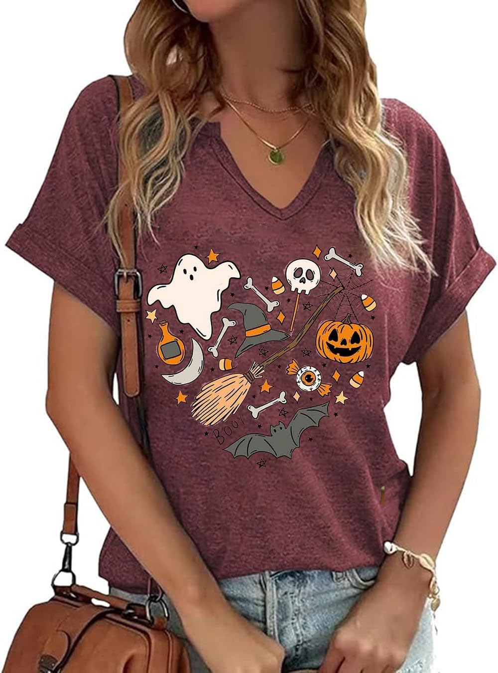 Halloween Shirts for Women Funny Halloween Pumpkin Graphic Short Sleeve Shirt Casual Fall Tee Tops