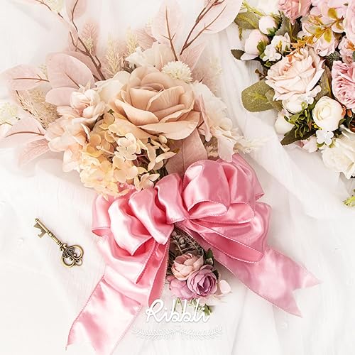 Vista 20 de Ribbli Cinta de satén rosa claro con alambre de 1.5 pulgadas, cinta de Navidad rosa para envolver regalos, coronas, guirnaldas, decoración