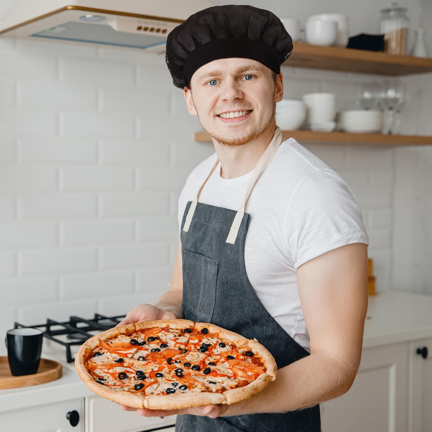 Hicarer 20 Pcs Adjustable Chef Cap Mesh Cooking Hats Chef Hat Kitchen Cooking Food Service Hair Nets Reusable Washable Mesh Bouffant Beanie Black - Image 6