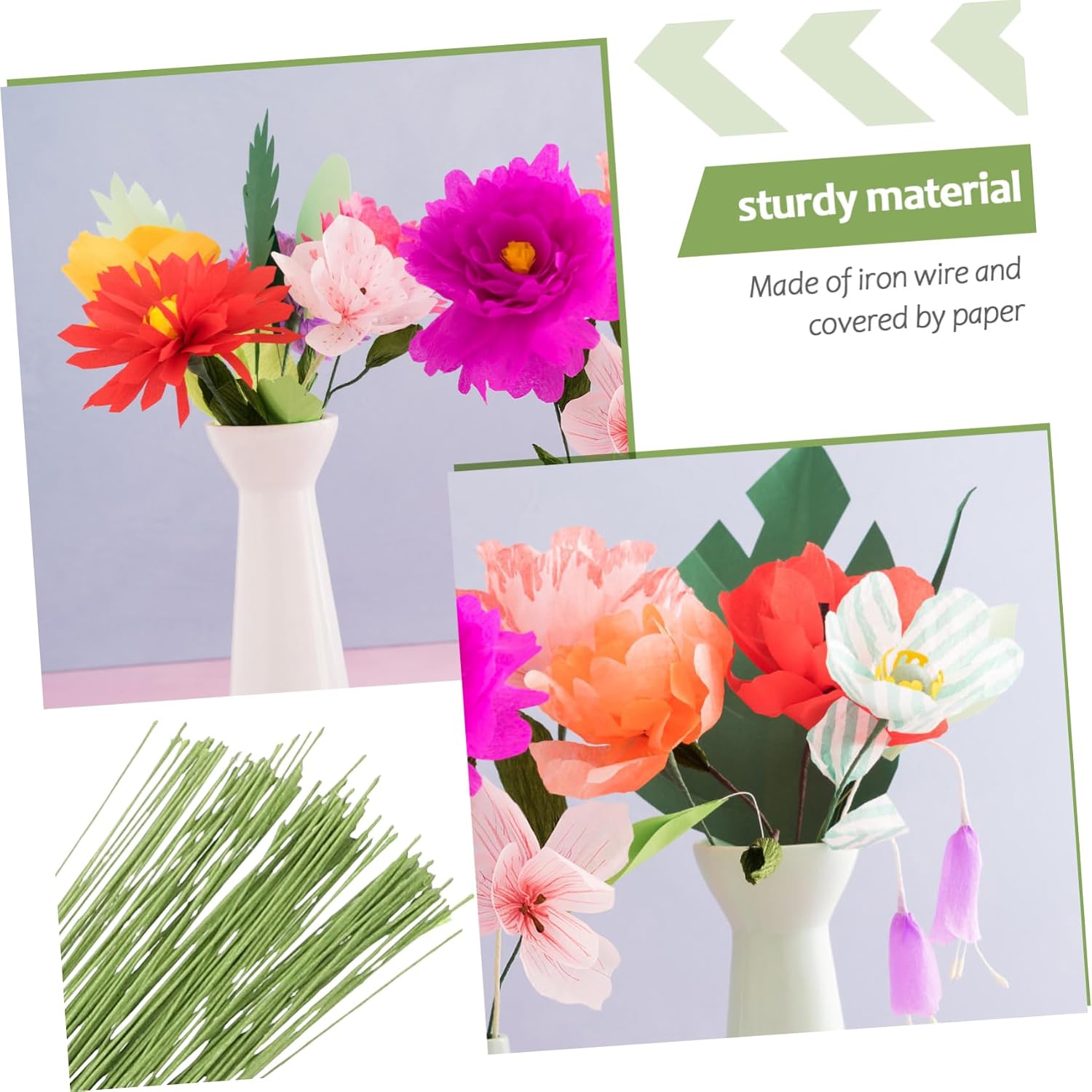 STOBOK 200pcs Green Floral Wire Stems for DIY Crafts Iron Wire for Flower Arrangements Bouquets Wreaths and Art Projects
