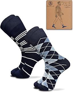 Men's Dress Socks Size 8-13 Navy blue, 2 Pairs Mid Calf Crew Socks for Business & Casual, Gift Box