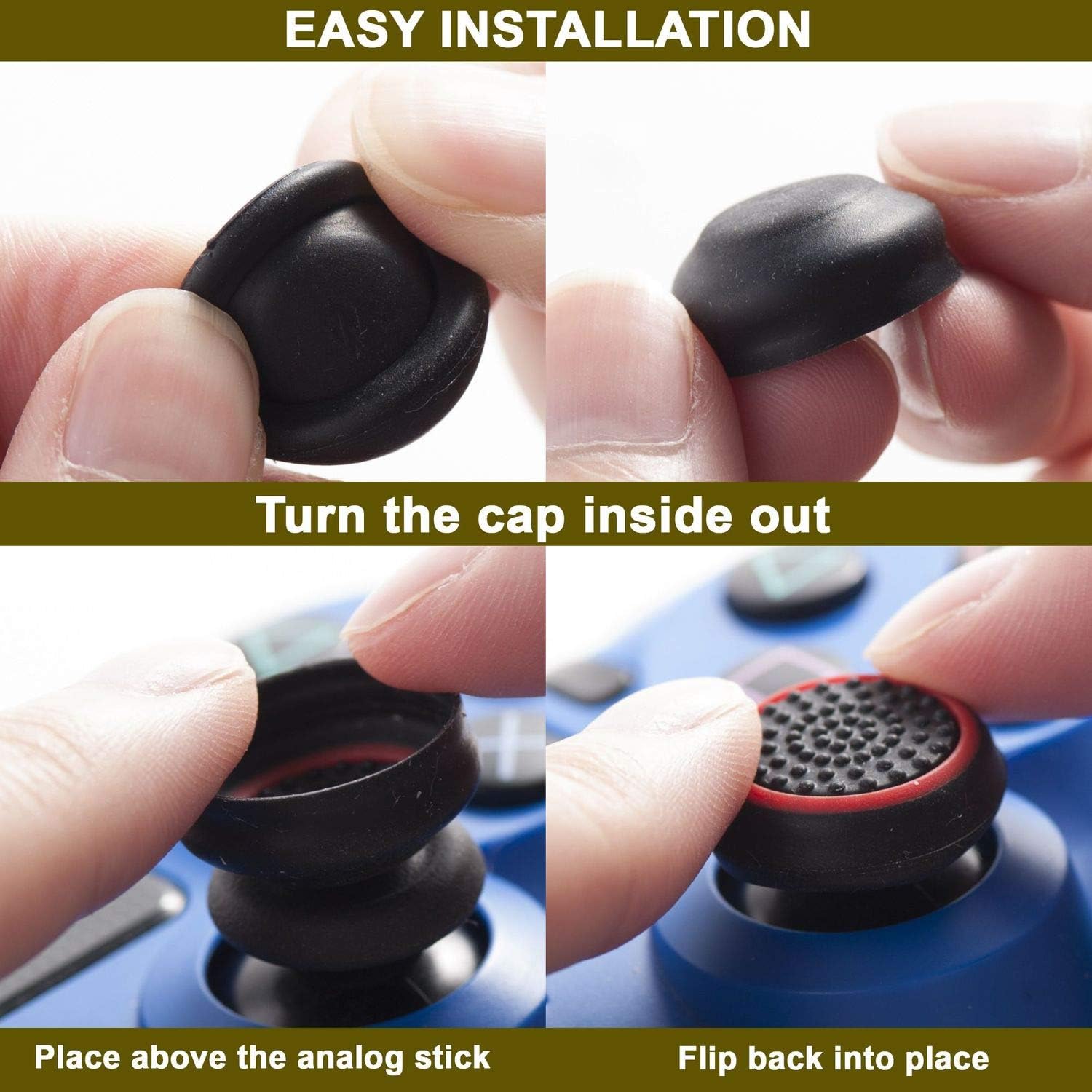 INSTEN [2 Pair / 4 Pcs Wireless Controllers Silicone Analog Thumb Grip Stick Cover, Game Remote Joystick Cap Compatible with PS4 Dualshock 4/ PS3 Dualshock 3/ PS2 Dualshock/Xbox One/360, Black/Blue