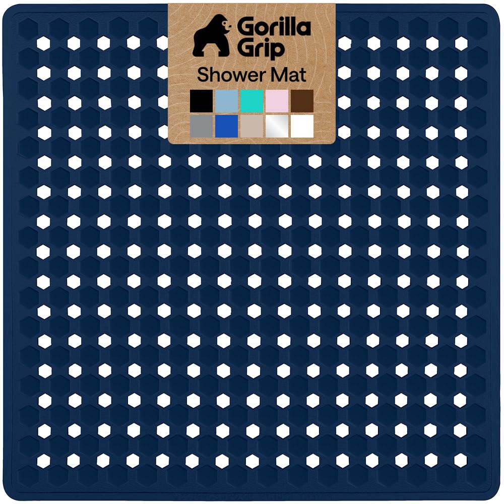 GORILLA GRIP Square Shower Stall Mat, Bathtub Floor Mat, 21x21 Navy