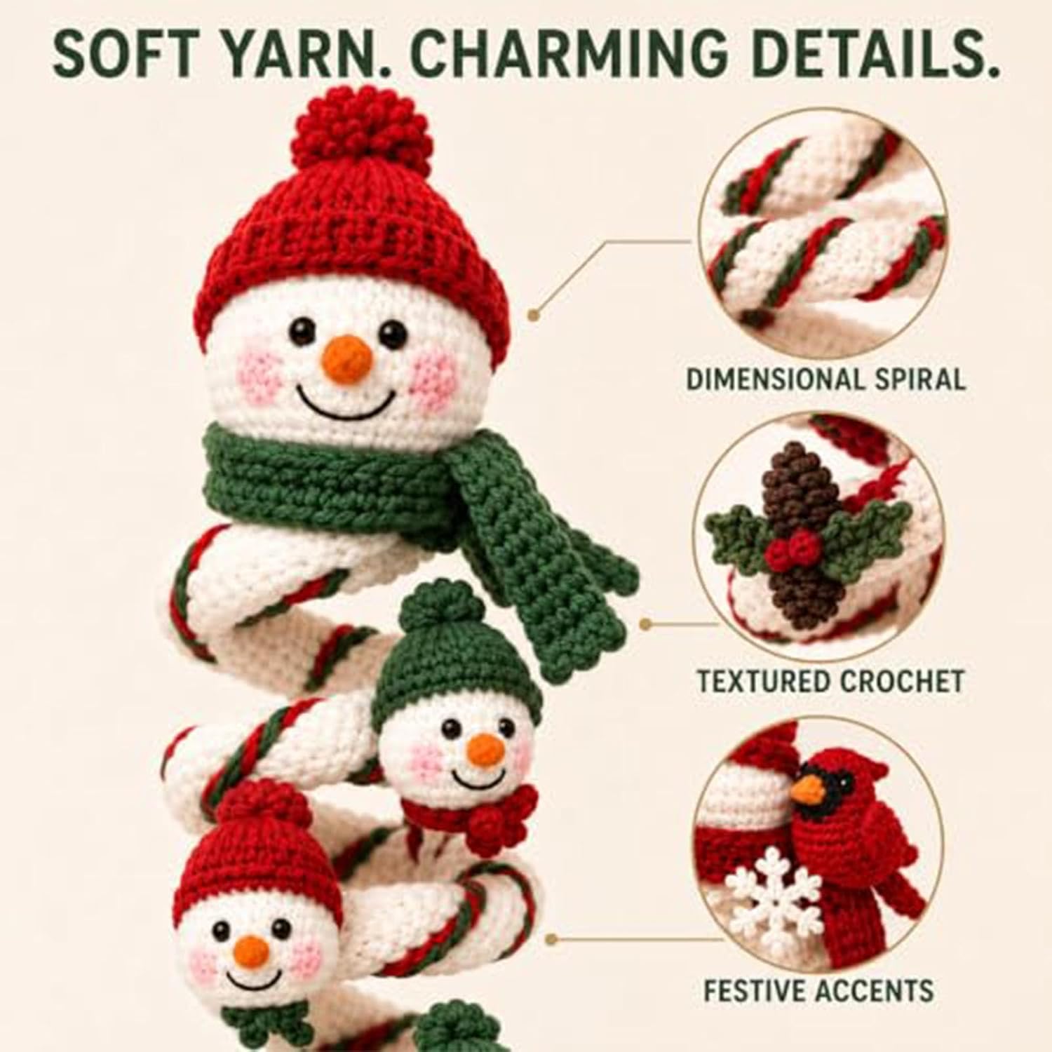 Handmade Snowman Crochet Kit, Soft Spiral Santa Claus Craft Set, DIY Christ