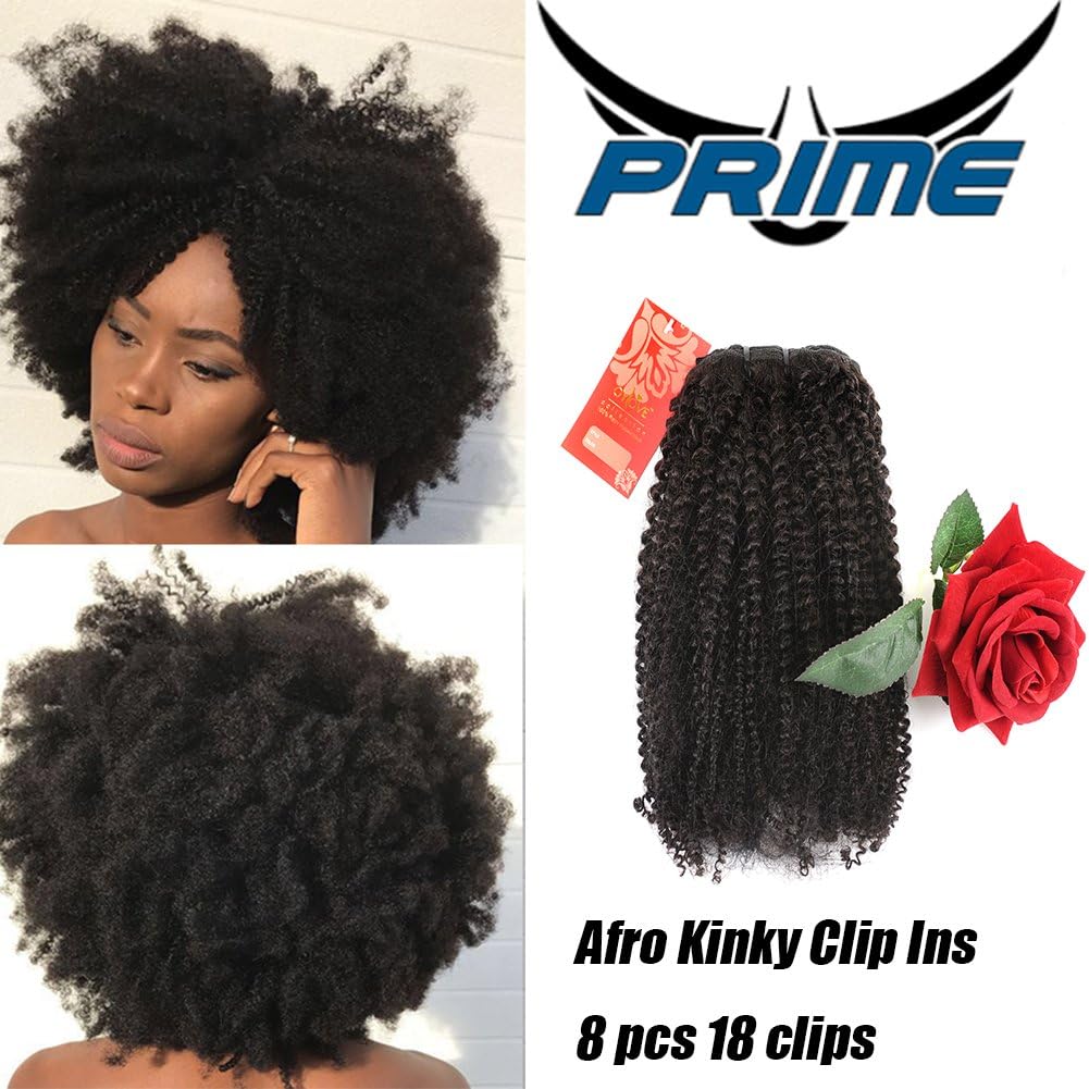 Oylove Hair 9a Grade Clip In Hair Mongolian Afro Kinky Curly Clip In hair 8pcs 18clips/set Mongolian Virgin Human Hair Clip Ins Natural Black Color (1 bundle 16inch, natural black)